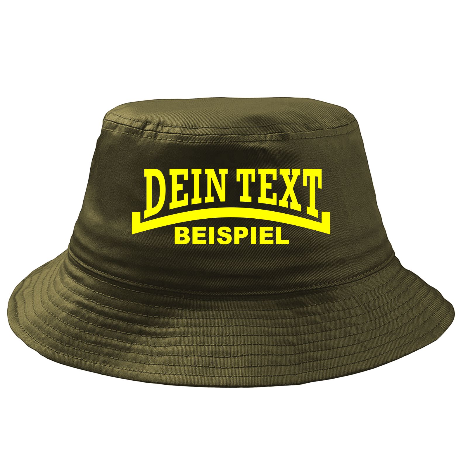 Fischerhut Wunschtext Druck - Oliv - Linie - Bucket Hat