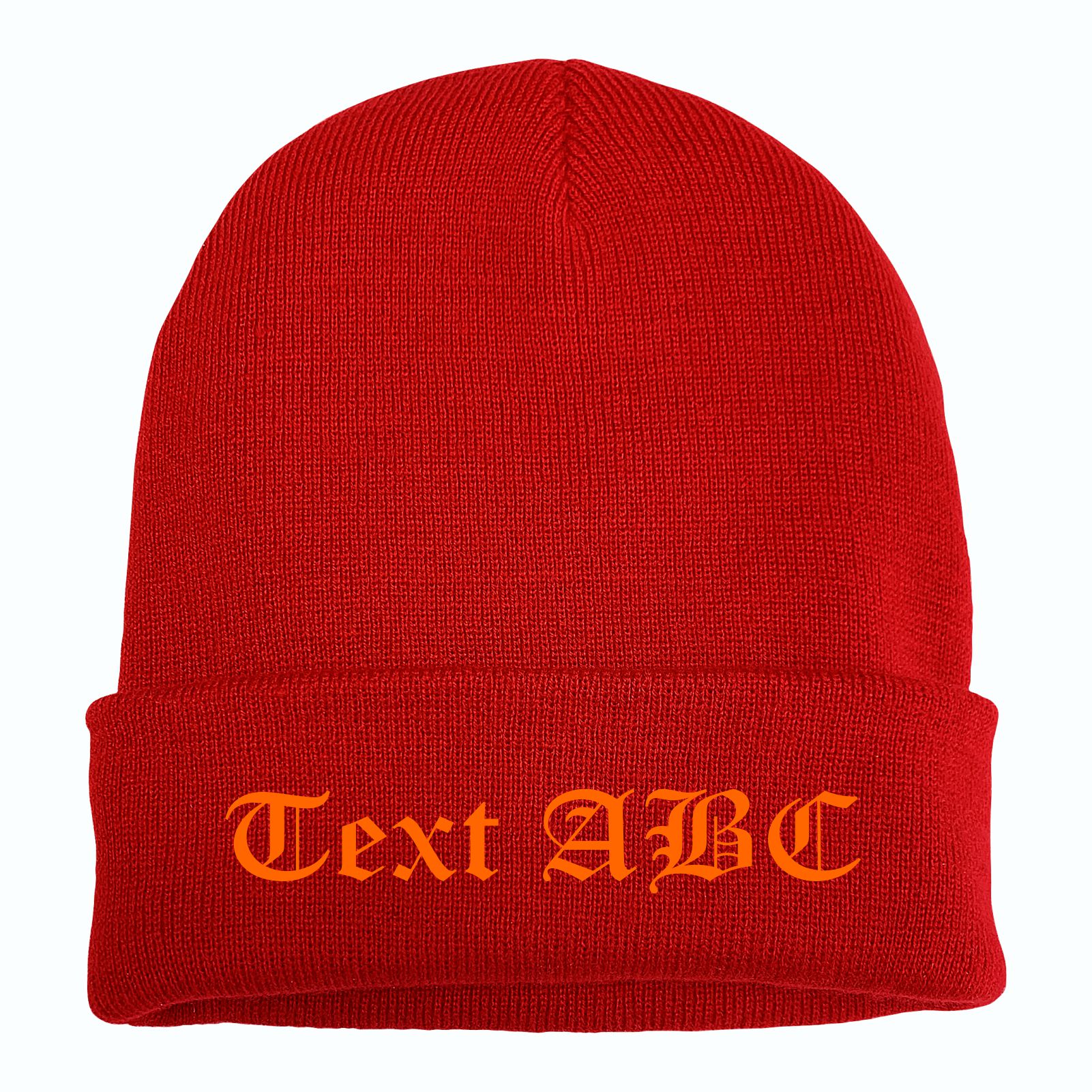 Umschlagmütze mit Wunschtext - Rot - Altdeutsch - bestickt - Mütze Strickmütze