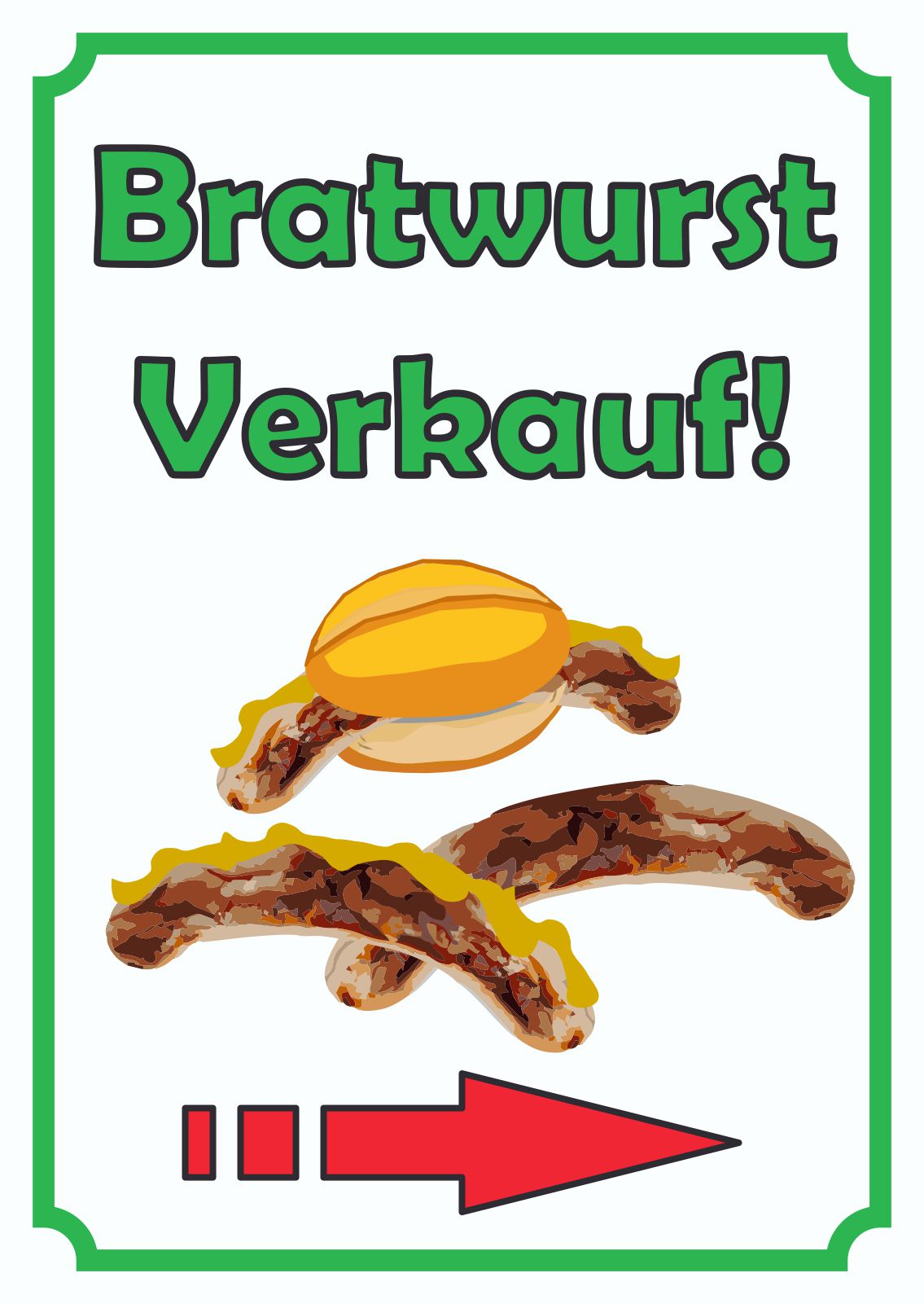 Bratwurst Verkaufsschild Schild Hochkant mit Pfeil rechts
