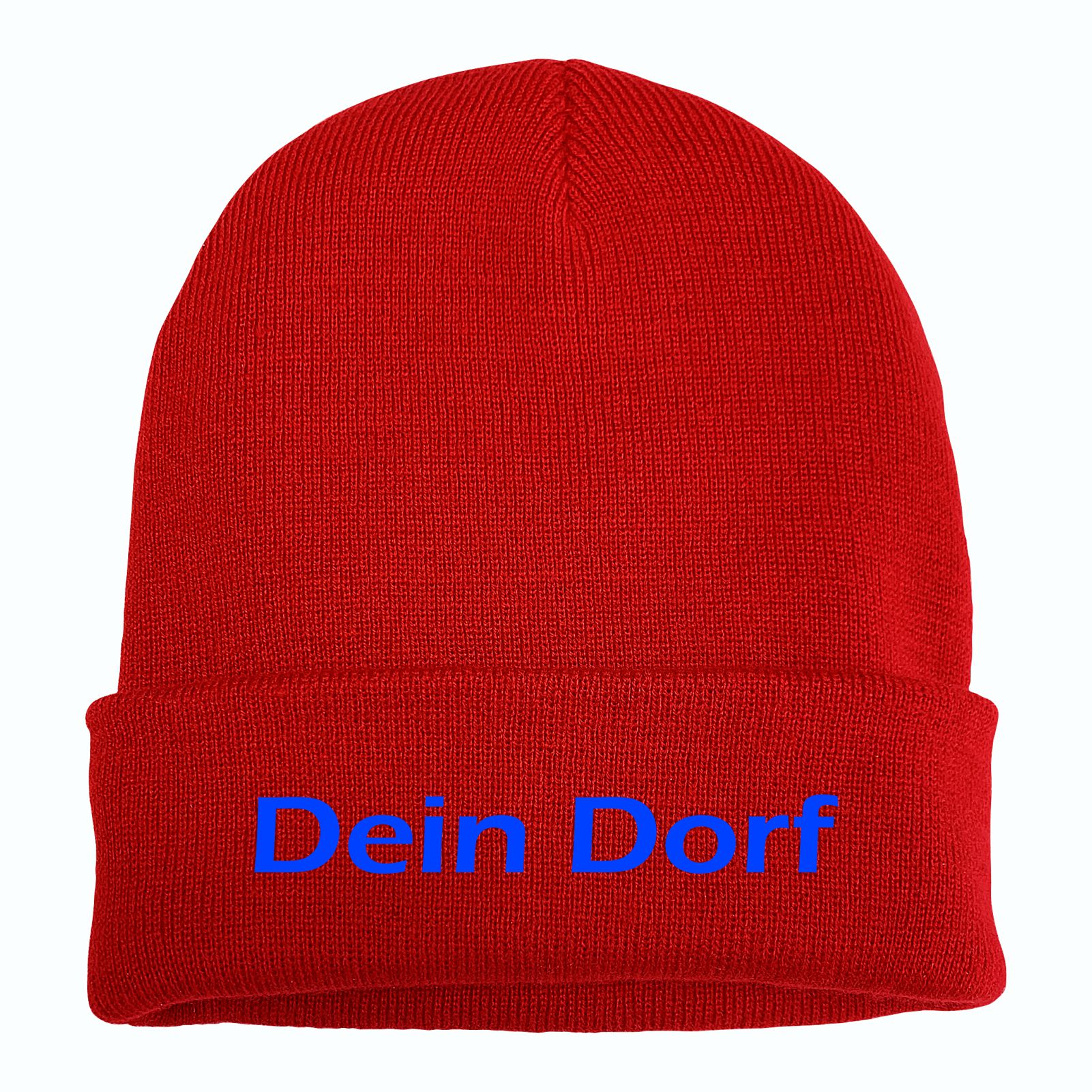 Umschlagmütze mit Wunschtext - Rot - Blockschrift - bestickt - Mütze Strickmütze