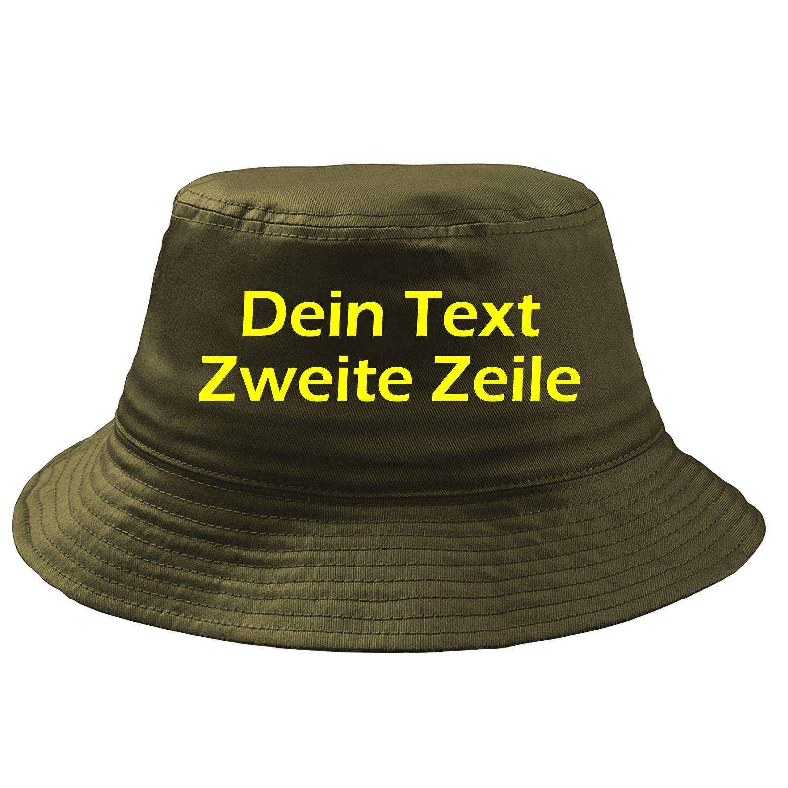Fischerhut Wunschtext Druck - Oliv - Blockschrift - Bucket Hat