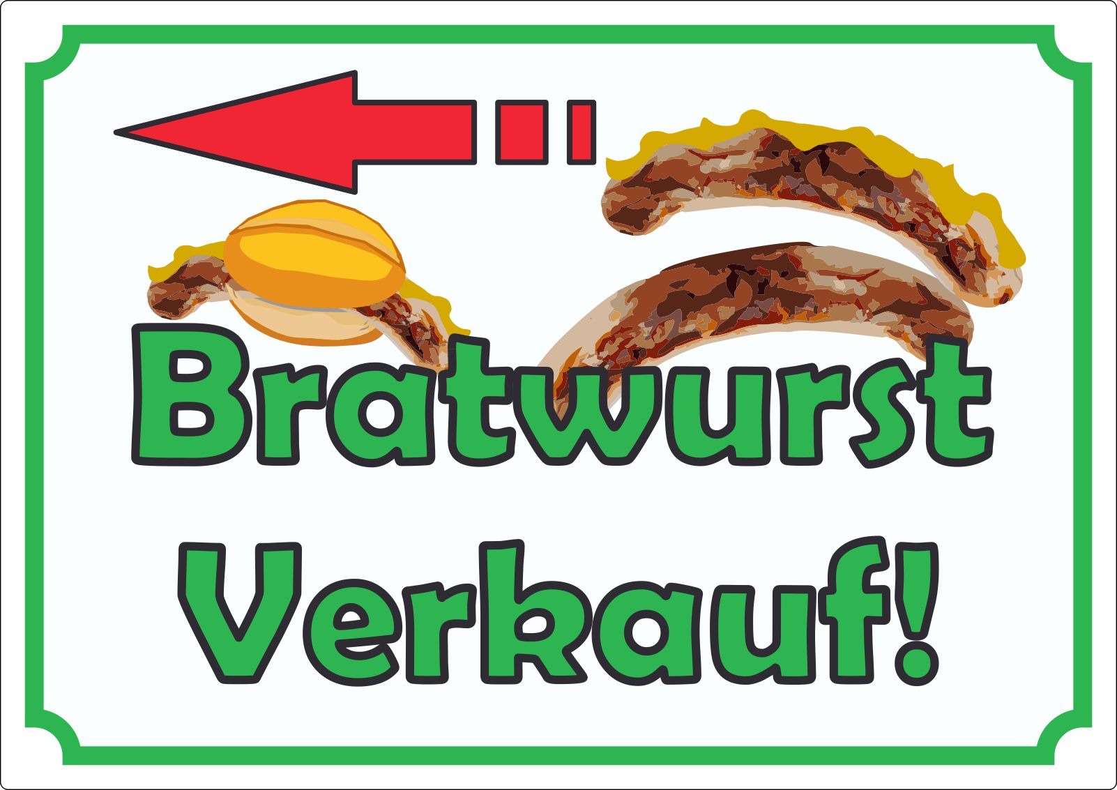 Bratwurst Werbeaufkleber Aufkleber innenklebend mit Pfeil nach links