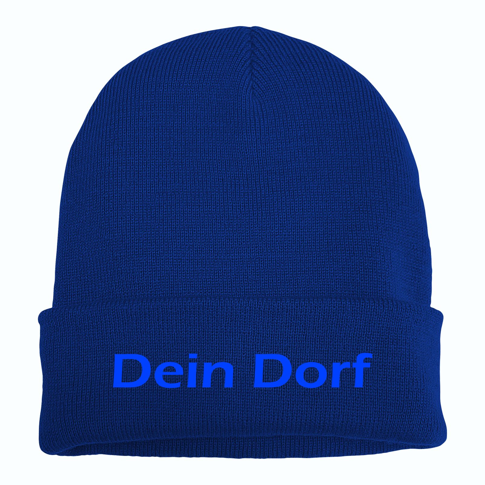 Umschlagmütze mit Wunschtext - Blau - Blockschrift - bestickt - Mütze Strickmütze