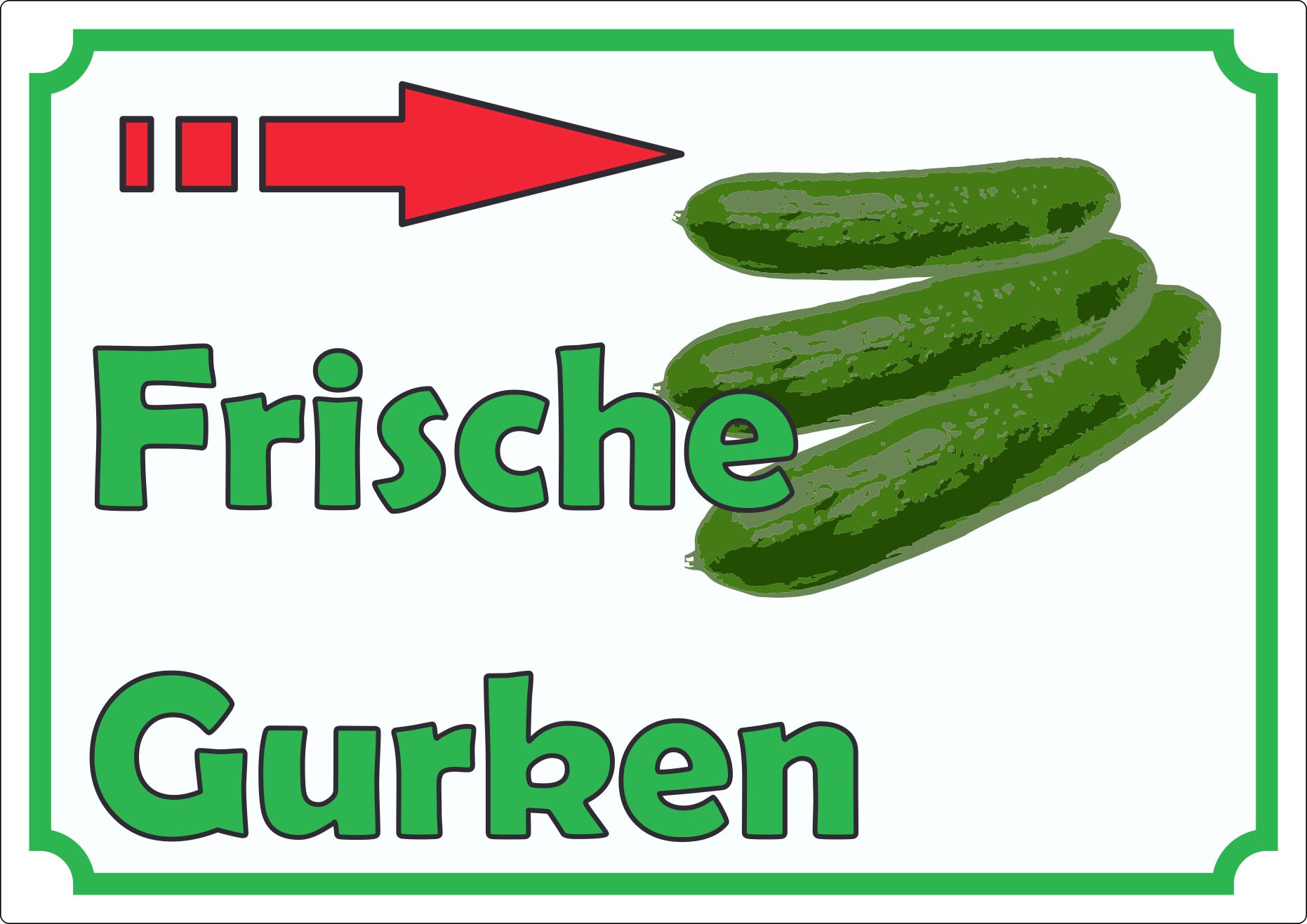 Frische Gurken Werbeaufkleber Aufkleber innenklebend mit Pfeil nach rechts
