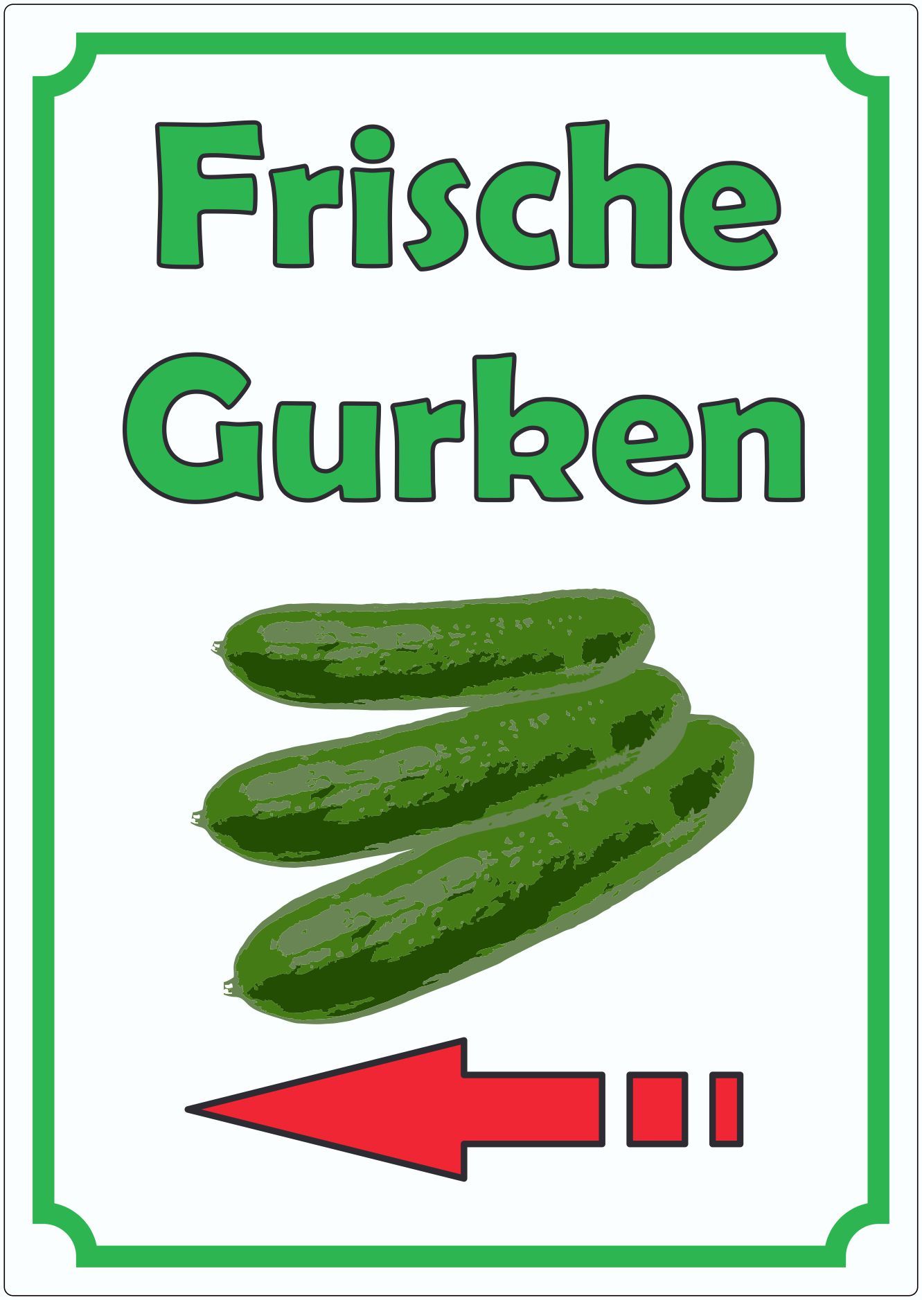 Frische Gurken Aufkleber innenklebend Hochkant mit Pfeil links