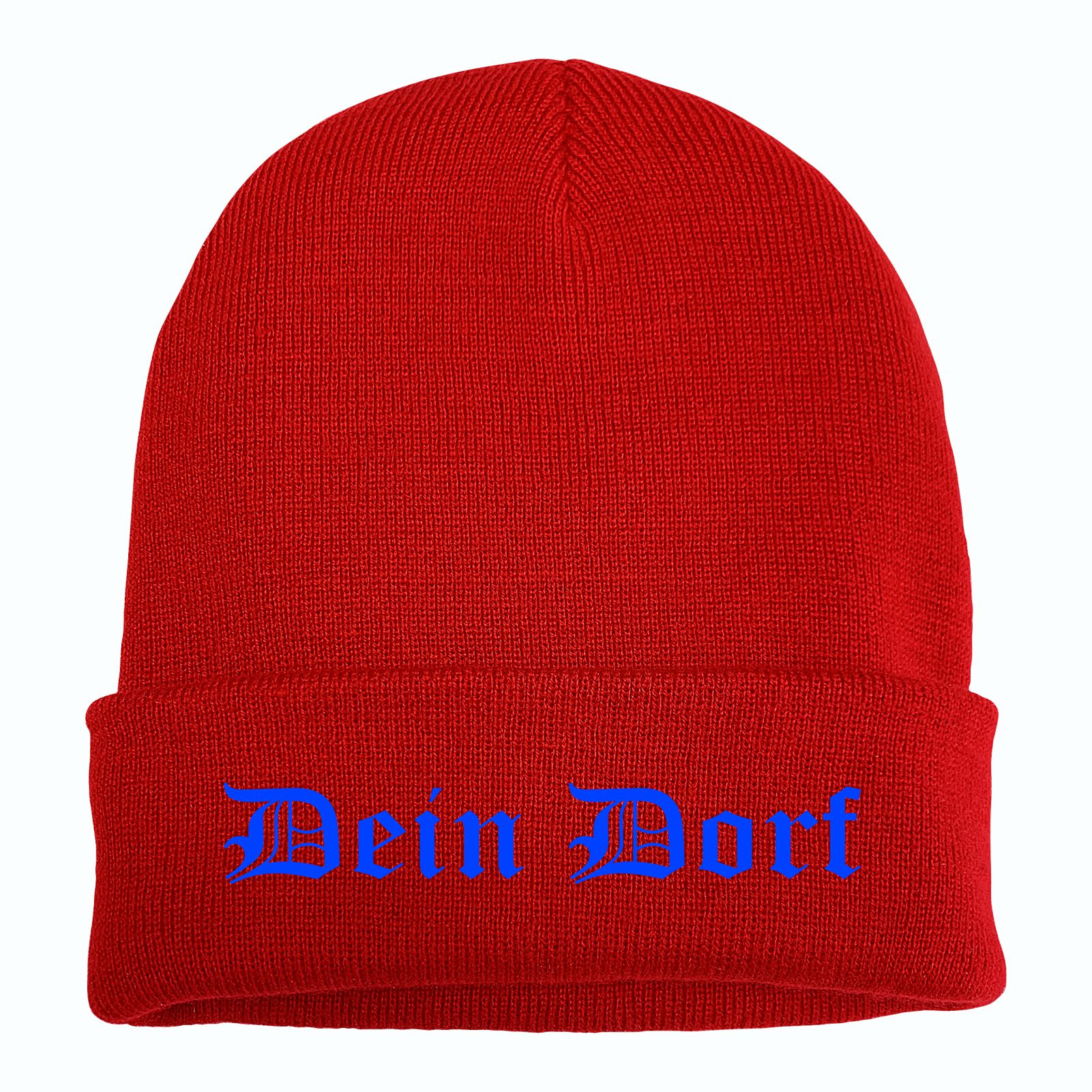 Umschlagmütze mit Wunschtext - Rot - Altdeutsch - bestickt - Mütze Strickmütze