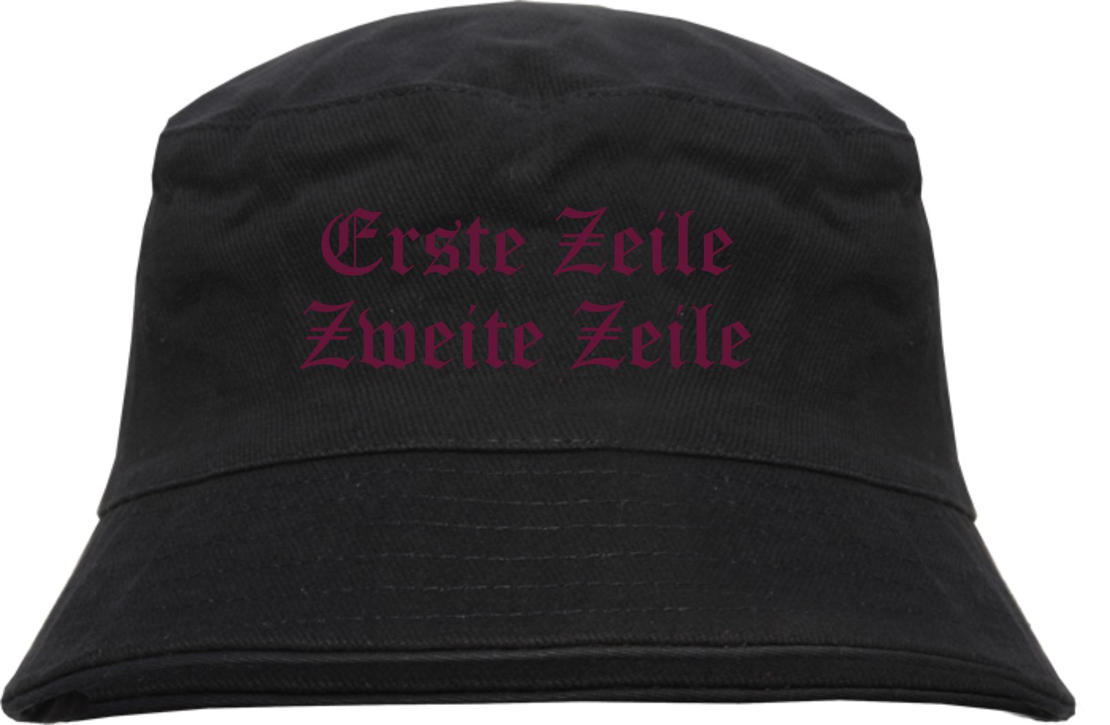 Individueller Fischerhut - schwarz - altdeutsch gerade - Bucket Hat mit Wunschtext bedruckt
