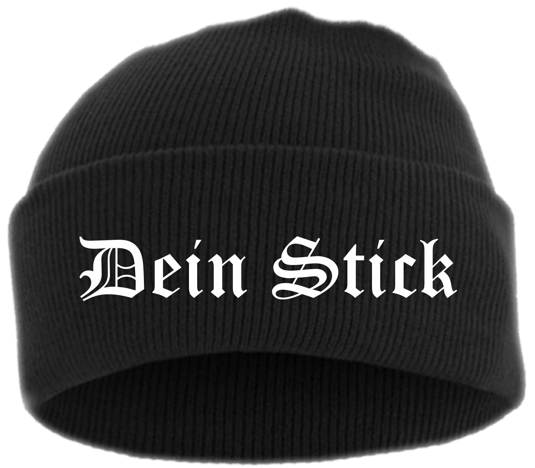 Umschlagmütze mit Wunschtext - Altdeutsch - bestickt - Mütze Strickmütze