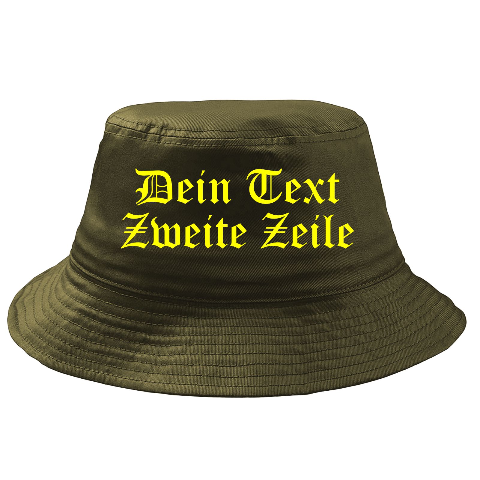 Fischerhut Wunschtext Druck - Oliv - altdeutsch gerade - Bucket Hat