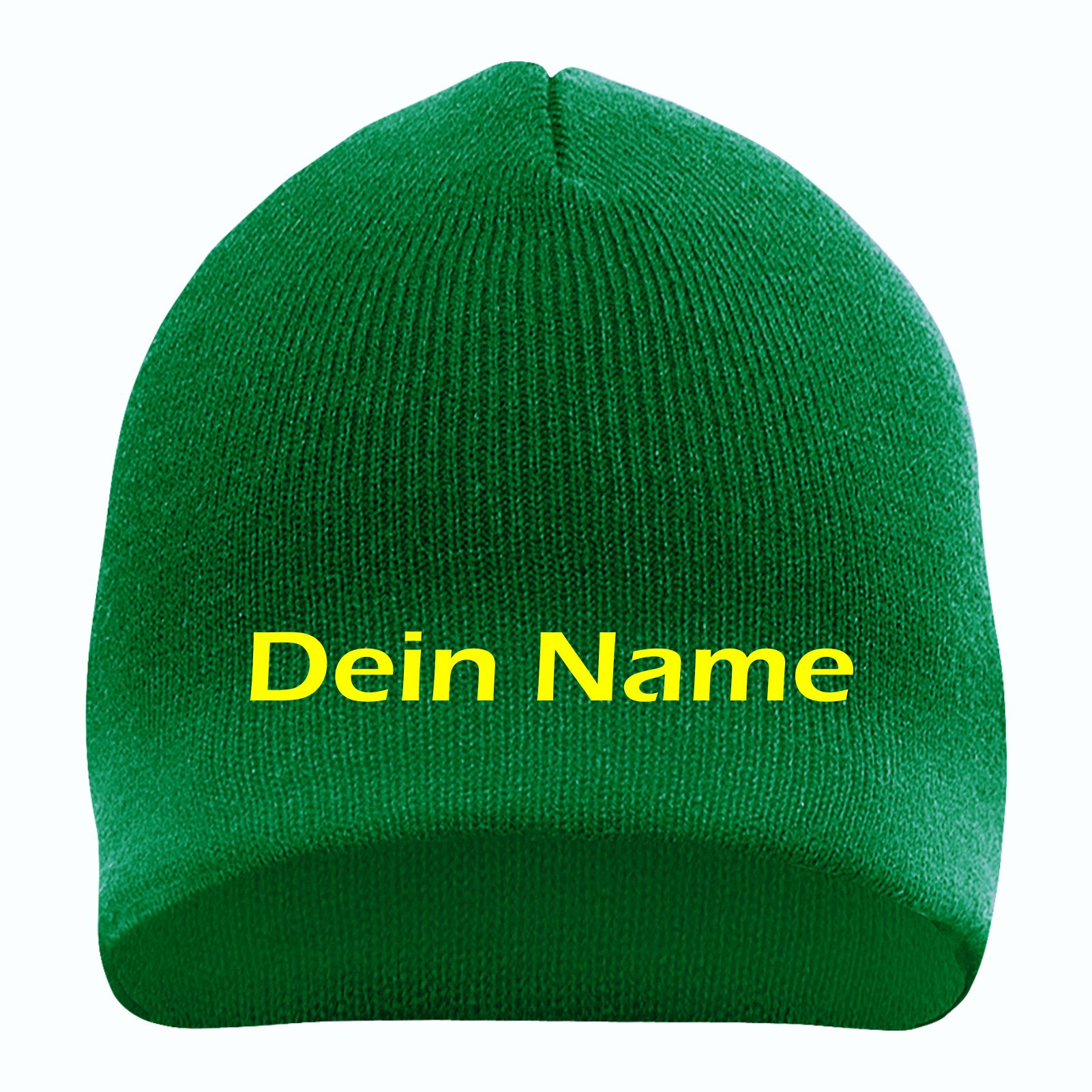 Beanie mit Wunschtext - Grün - Blockschrift - bestickt - Mütze Strickmütze