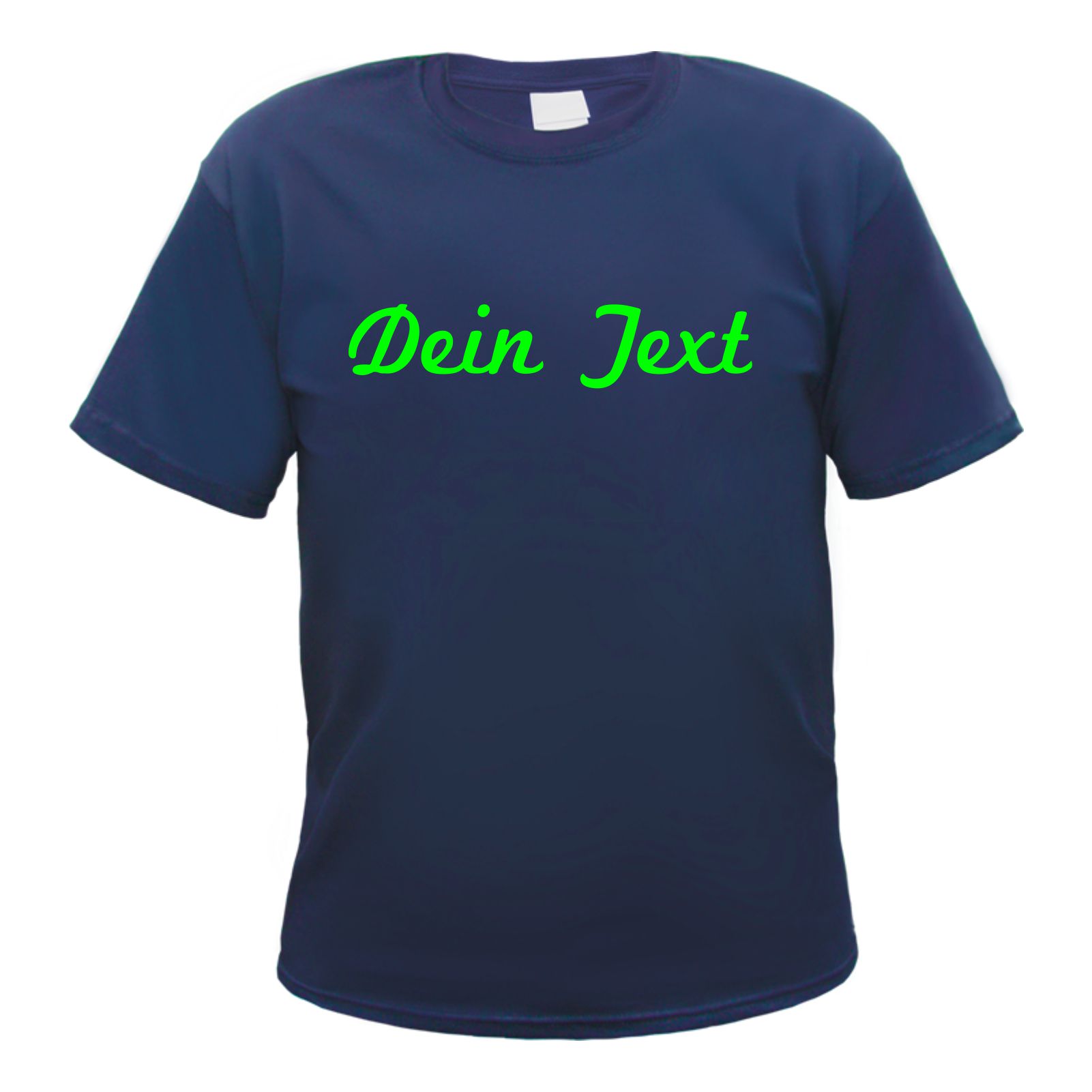Herren T-Shirt Wunschtext mit Druck - Dunkelblau - NEON - Schreibschrift