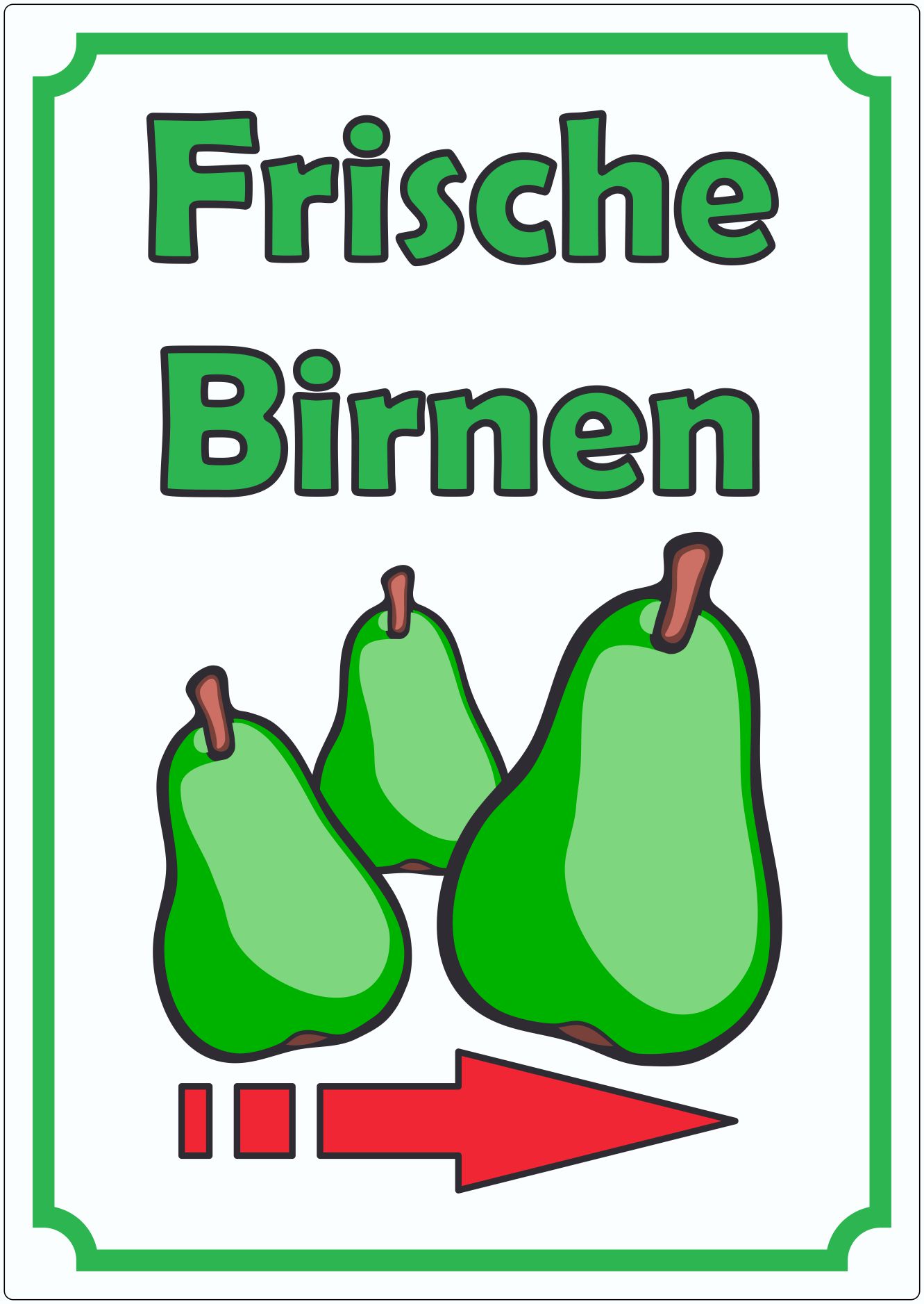 Frische Birnen Aufkleber innenklebend Hochkant mit Pfeil rechts