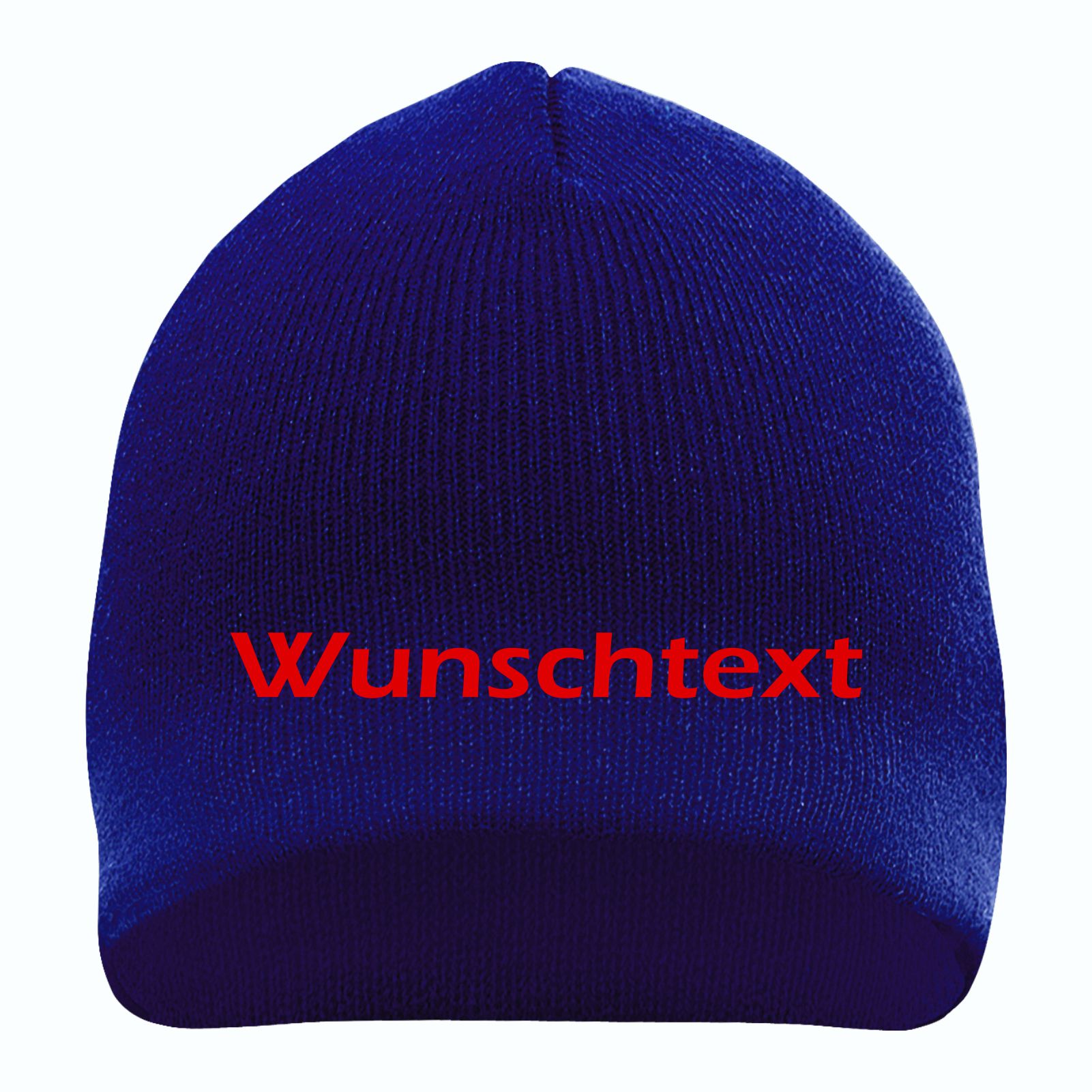 Beanie mit Wunschtext - Blau - Blockschrift - bestickt - Mütze Strickmütze