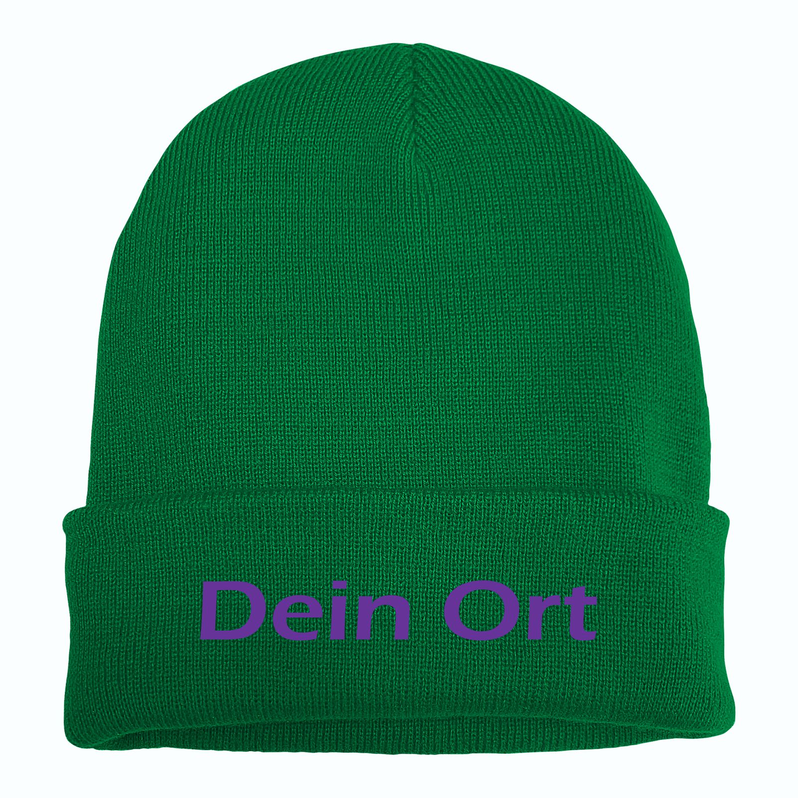 Umschlagmütze mit Wunschtext - Grün - Blockschrift - bestickt - Mütze Strickmütze
