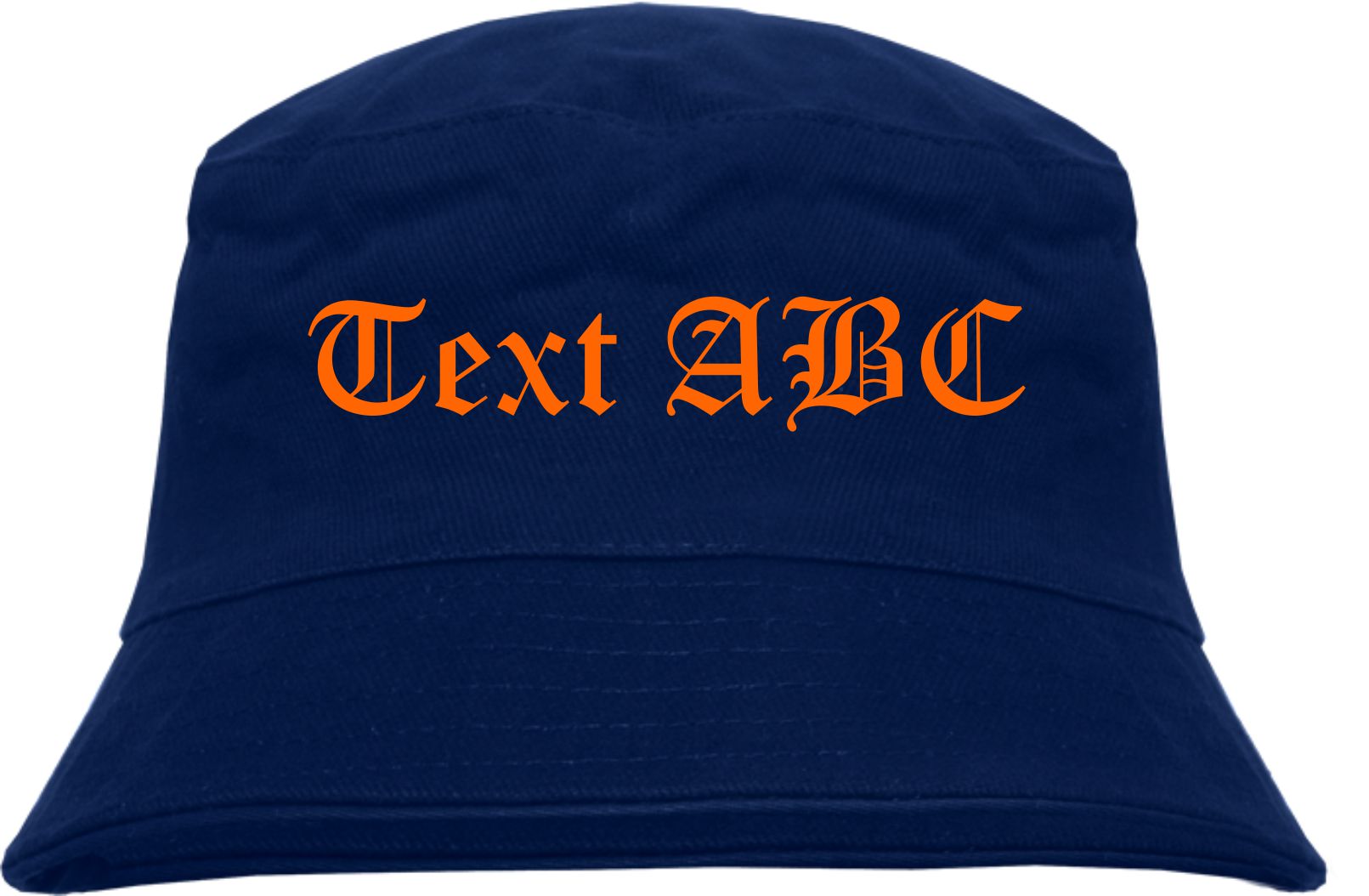 Individueller Fischerhut - dunkelblau - altdeutsch gerade - Bucket Hat mit Wunschtext bedruckt