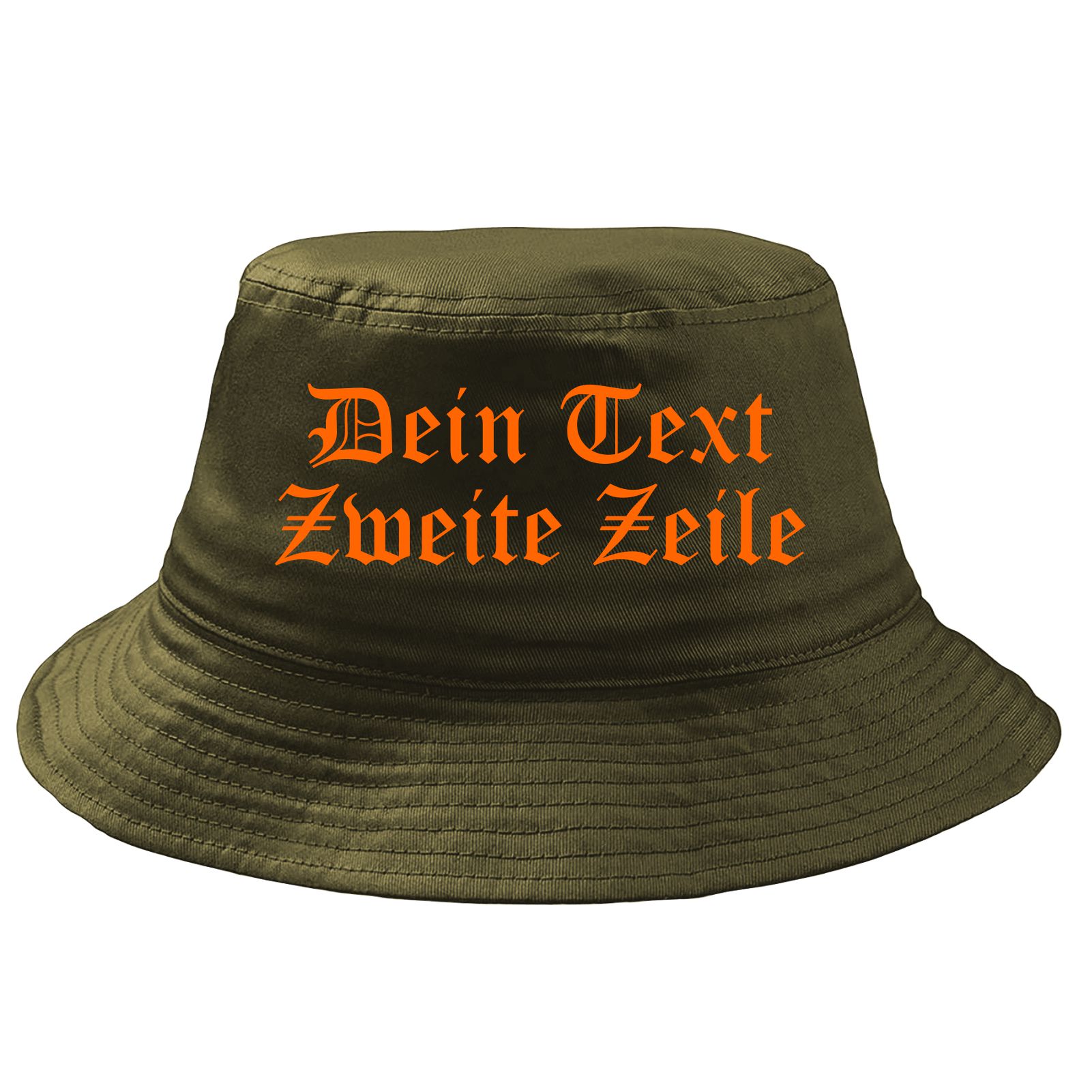 Fischerhut Wunschtext Druck - Oliv - altdeutsch gerade - Bucket Hat