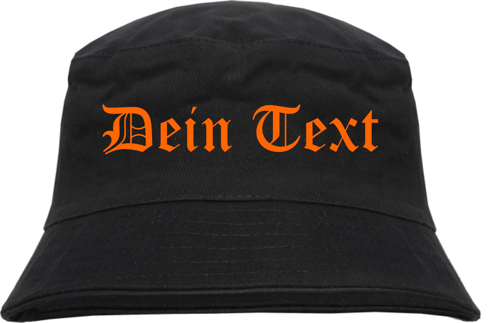 Individueller Fischerhut - schwarz - altdeutsch gerade - Bucket Hat mit Wunschtext bedruckt