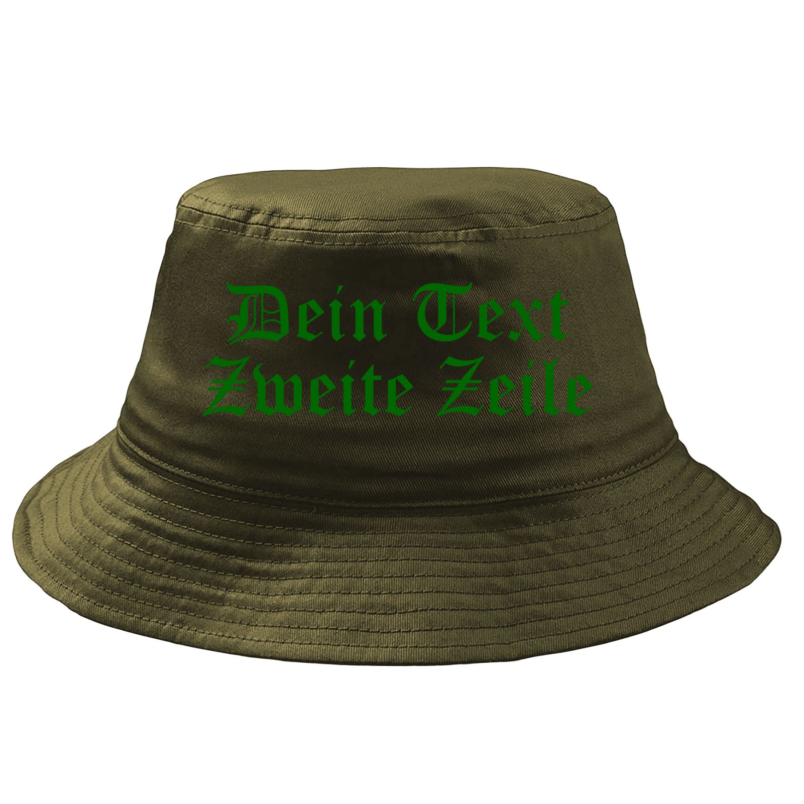 Fischerhut Wunschtext Druck - Oliv - altdeutsch gerade - Bucket Hat