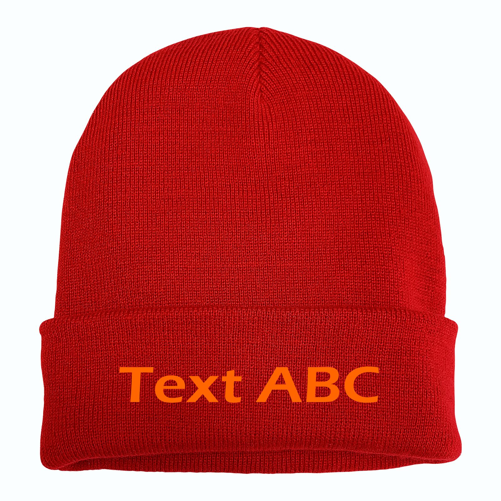 Umschlagmütze mit Wunschtext - Rot - Blockschrift - bestickt - Mütze Strickmütze