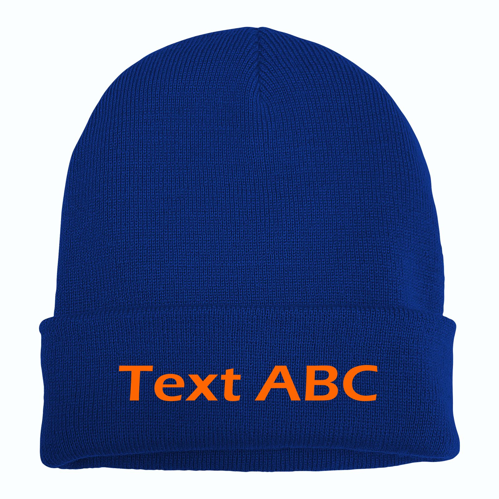 Umschlagmütze mit Wunschtext - Blau - Blockschrift - bestickt - Mütze Strickmütze