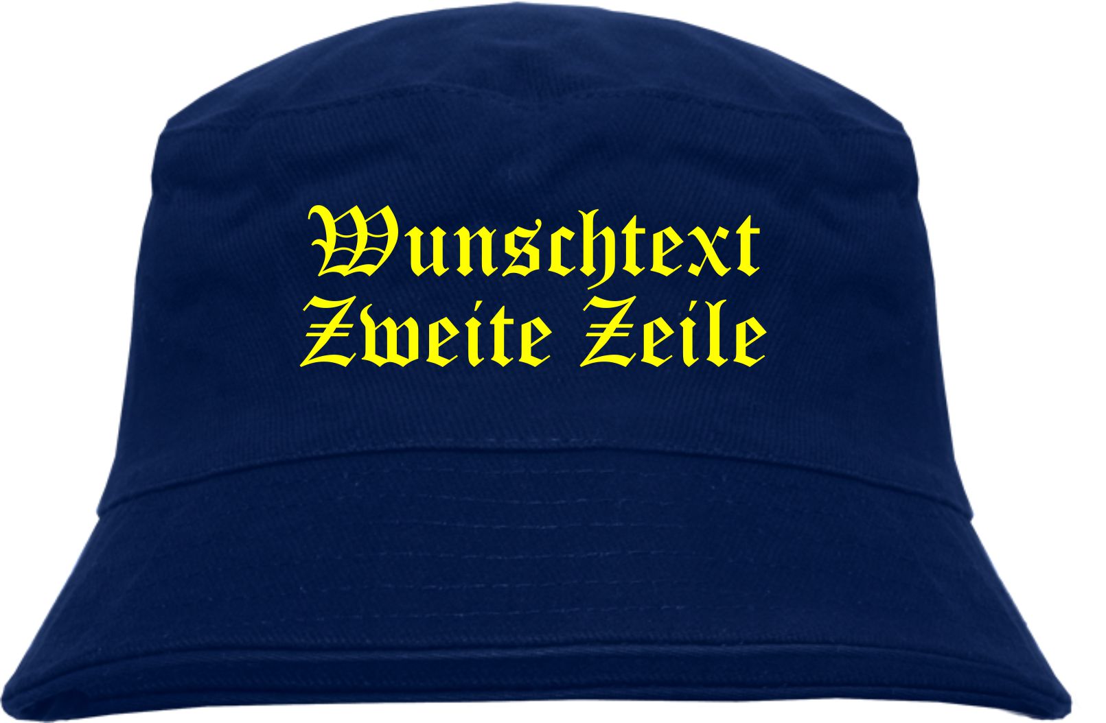 Individueller Fischerhut - dunkelblau - altdeutsch gerade - Bucket Hat mit Wunschtext bedruckt
