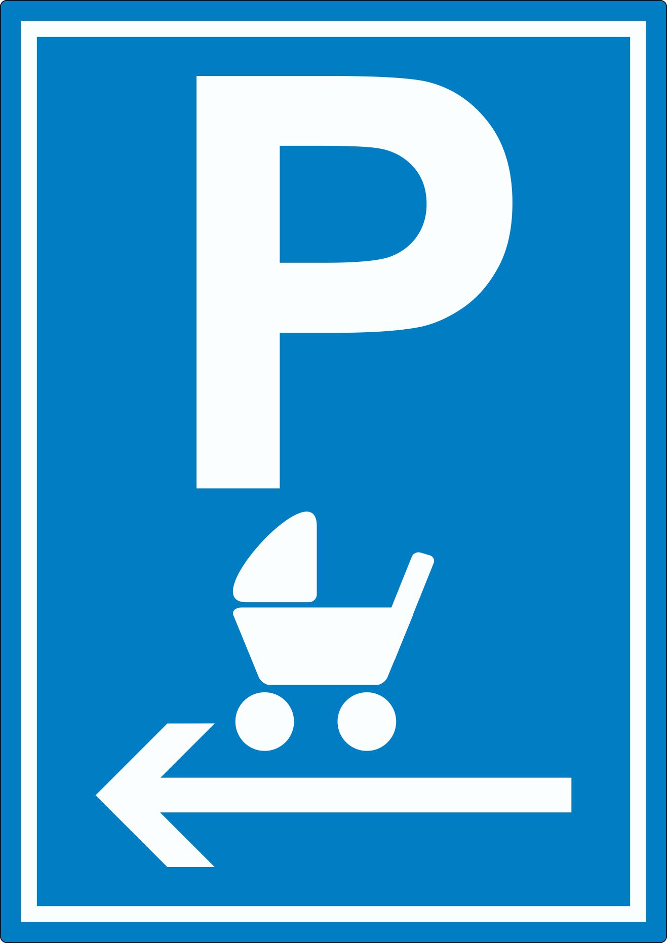 Kinderwagen Parkplatz Aufkleber innenklebend mit Pfeil nach links