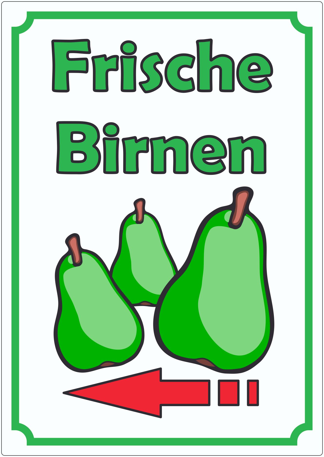 Frische Birnen Aufkleber innenklebend Hochkant mit Pfeil links