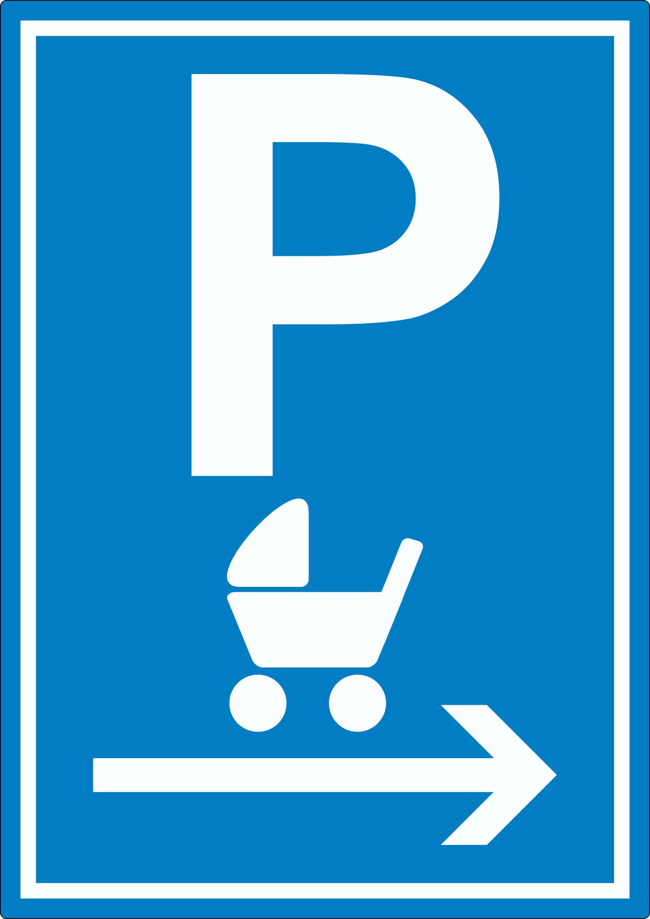 Kinderwagen Parkplatz Aufkleber innenklebend mit Pfeil nach rechts