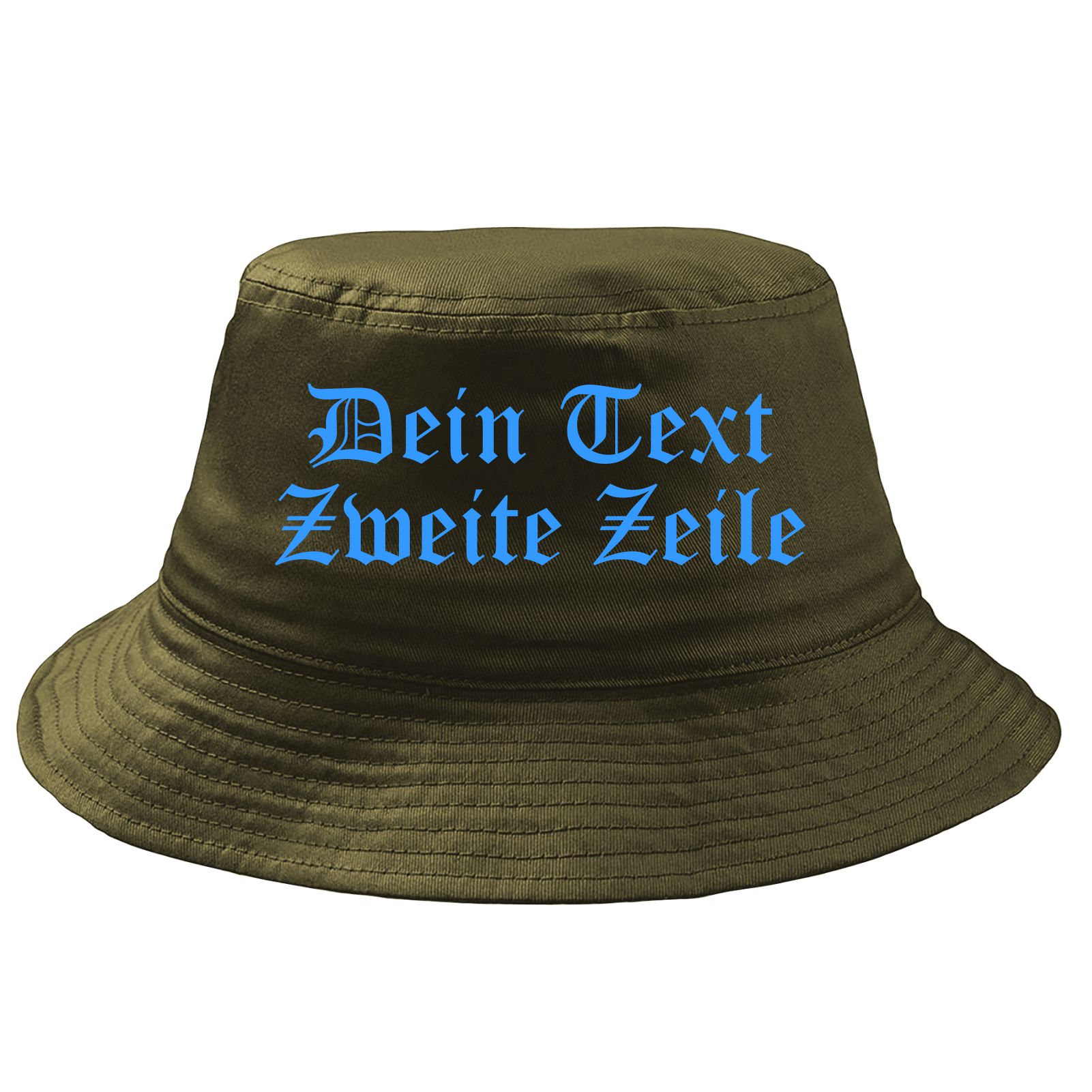 Fischerhut Wunschtext Druck - Oliv - altdeutsch gerade - Bucket Hat