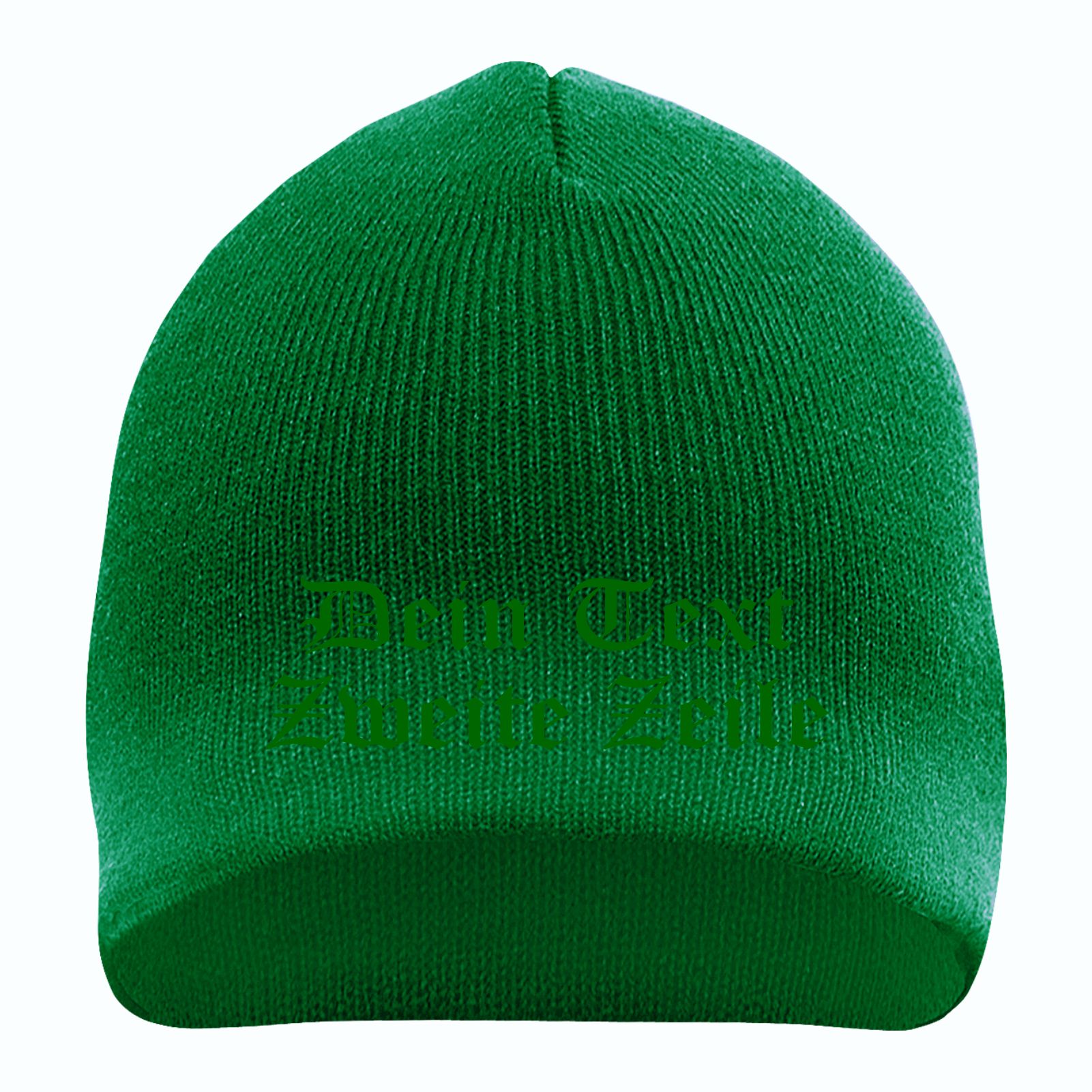 Beanie mit Wunschtext - Grün - Altdeutsch - bestickt - Mütze Strickmütze