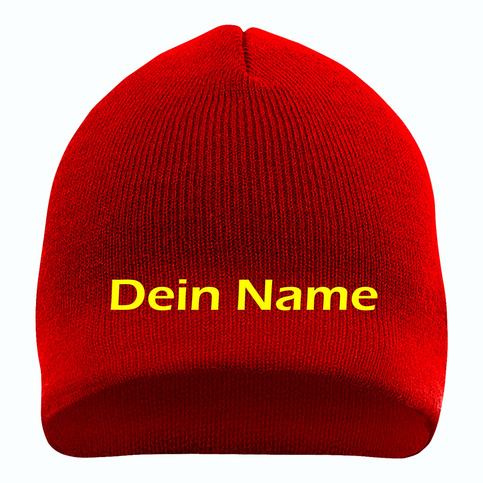 Beanie mit Wunschtext - Rot - Blockschrift - bestickt - Mütze Strickmütze