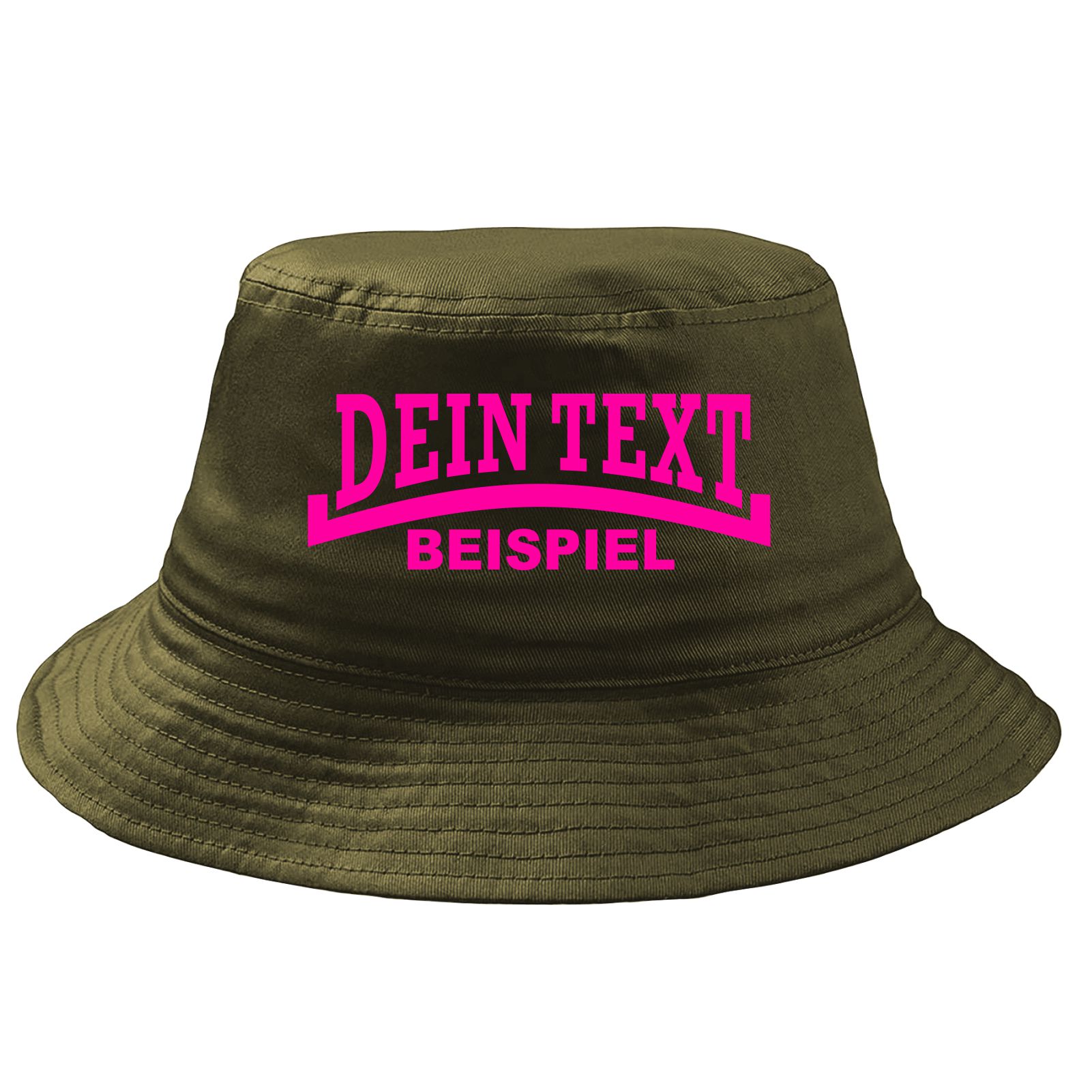 Fischerhut Wunschtext Druck - Oliv - Linie - Bucket Hat