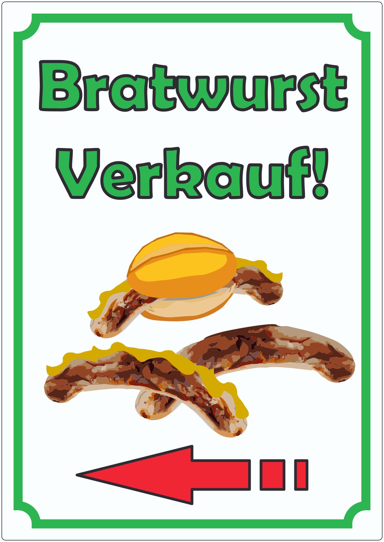 Bratwurst Werbeaufkleber Aufkleber innenklebend Hochkant mit Pfeil links