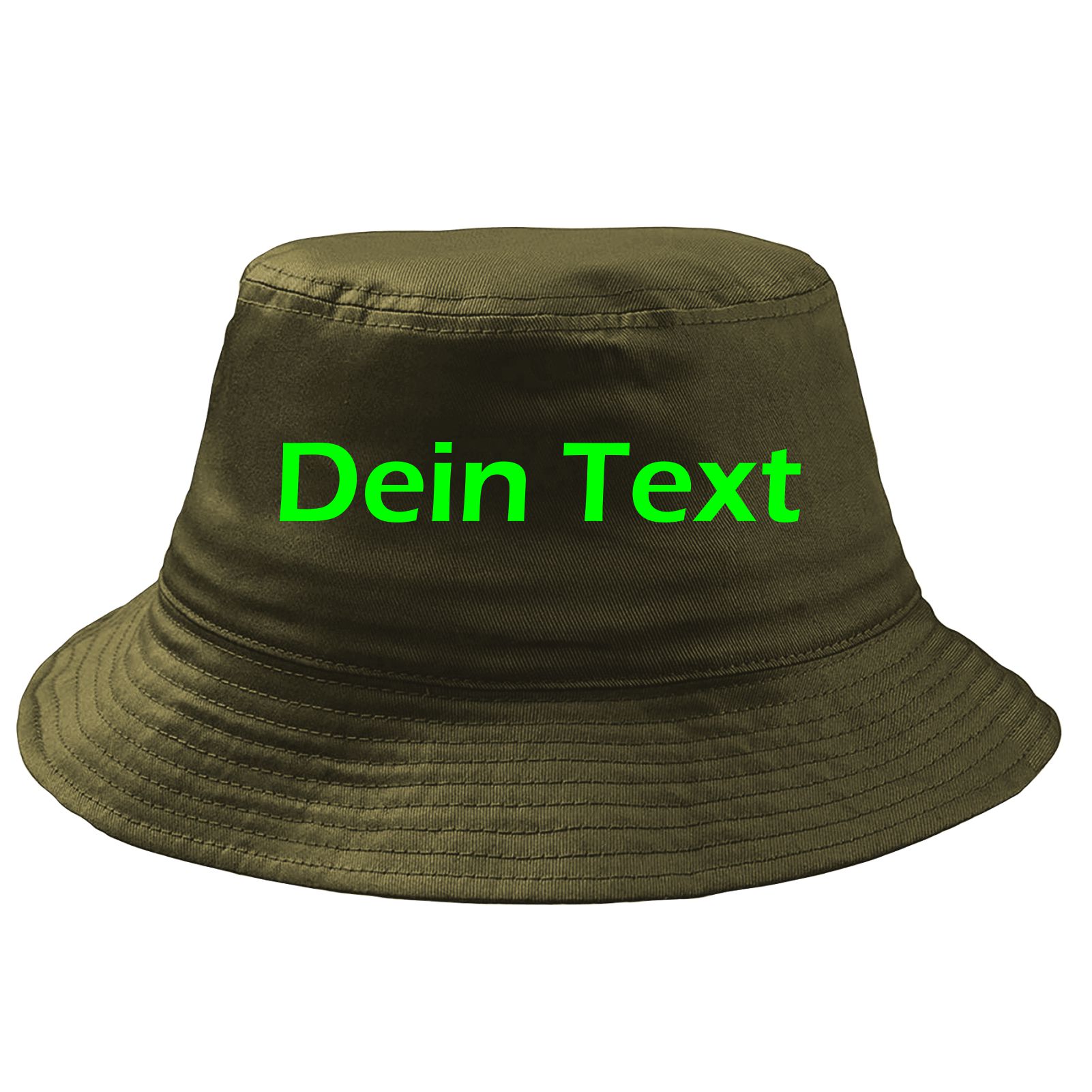 Fischerhut Wunschtext Druck - Oliv - Blockschrift - Bucket Hat