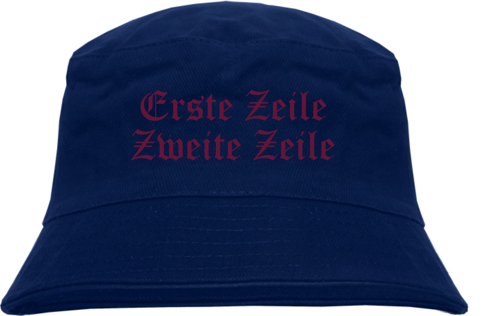 Individueller Fischerhut - dunkelblau - altdeutsch gerade - Bucket Hat mit Wunschtext bedruckt