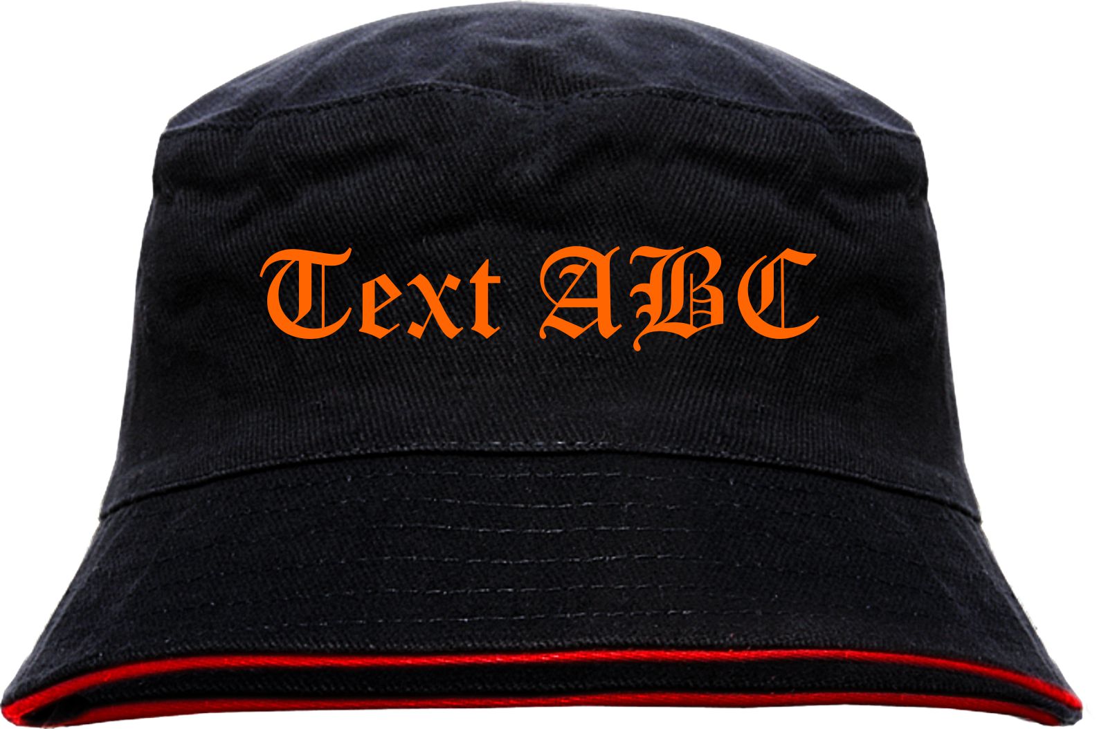 Individueller Fischerhut - schwarz rot - altdeutsch gerade - Bucket Hat mit Wunschtext bedruckt