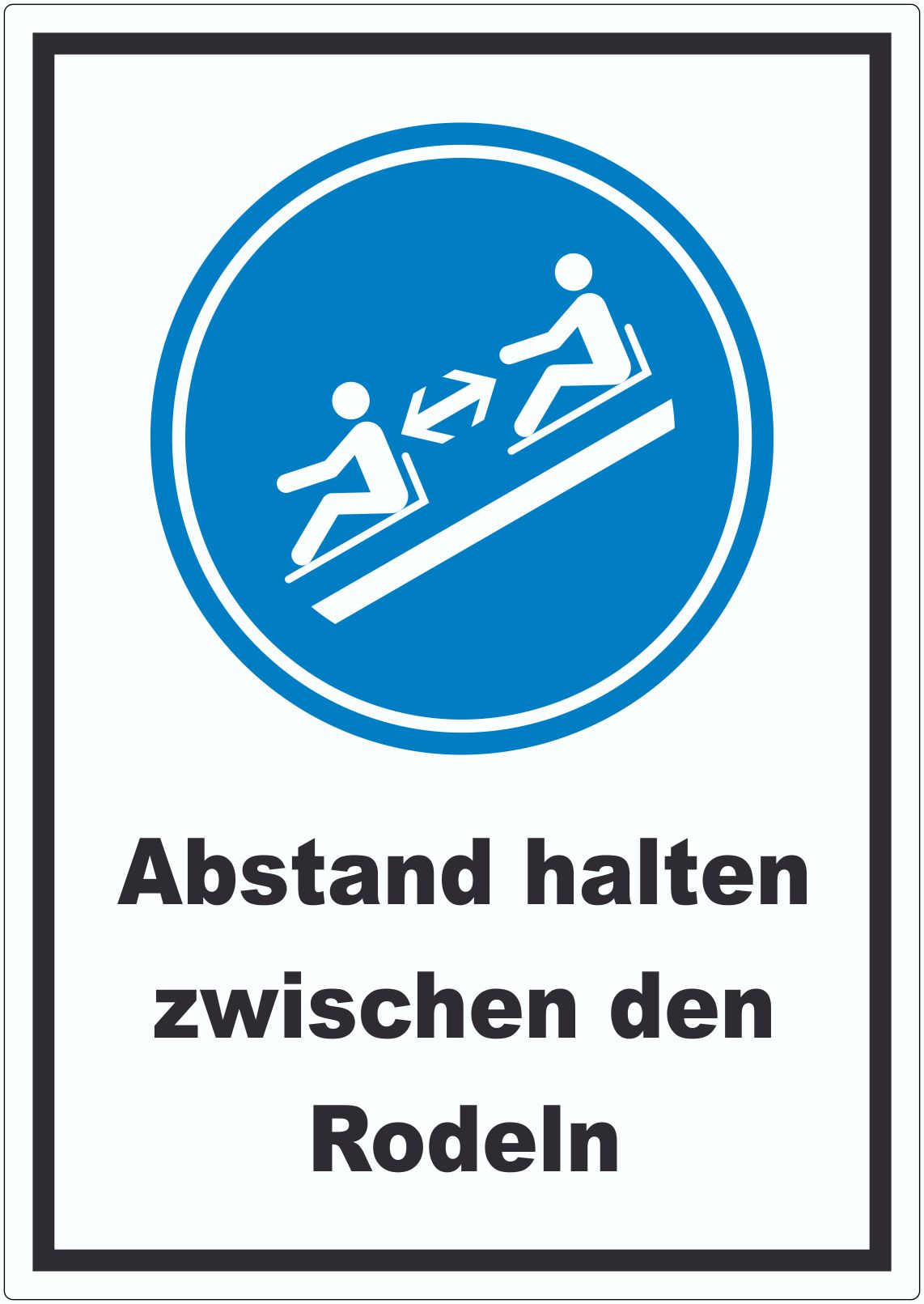 Abstand halten zwischen den Rodeln Aufkleber innenklebend