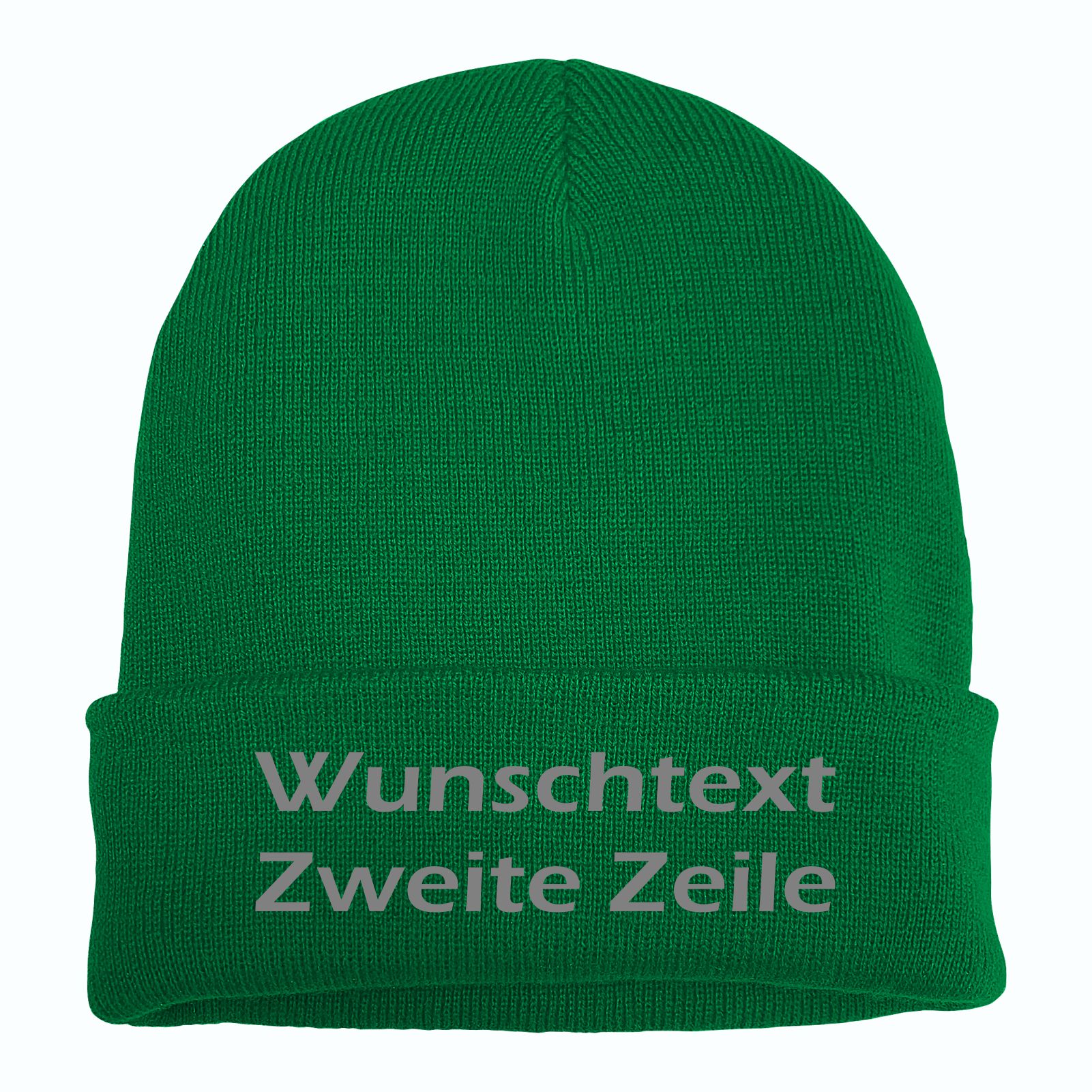 Umschlagmütze mit Wunschtext - Grün - Blockschrift - bestickt - Mütze Strickmütze
