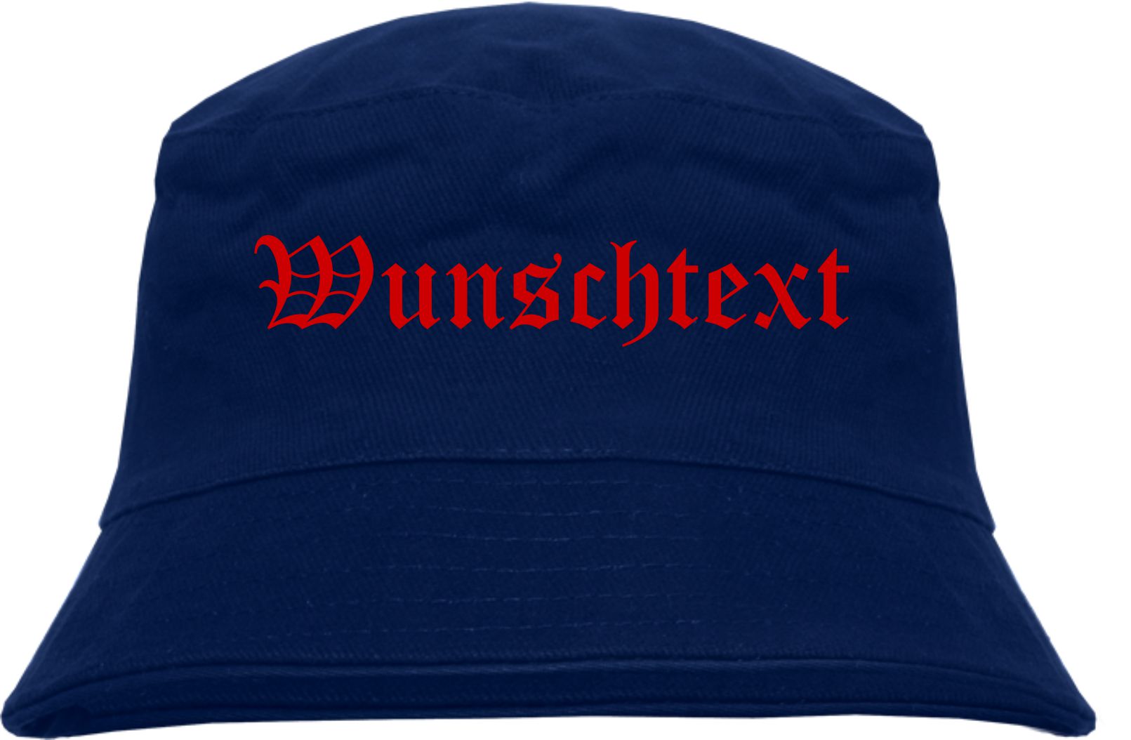 Individueller Fischerhut - dunkelblau - altdeutsch gerade - Bucket Hat mit Wunschtext bedruckt