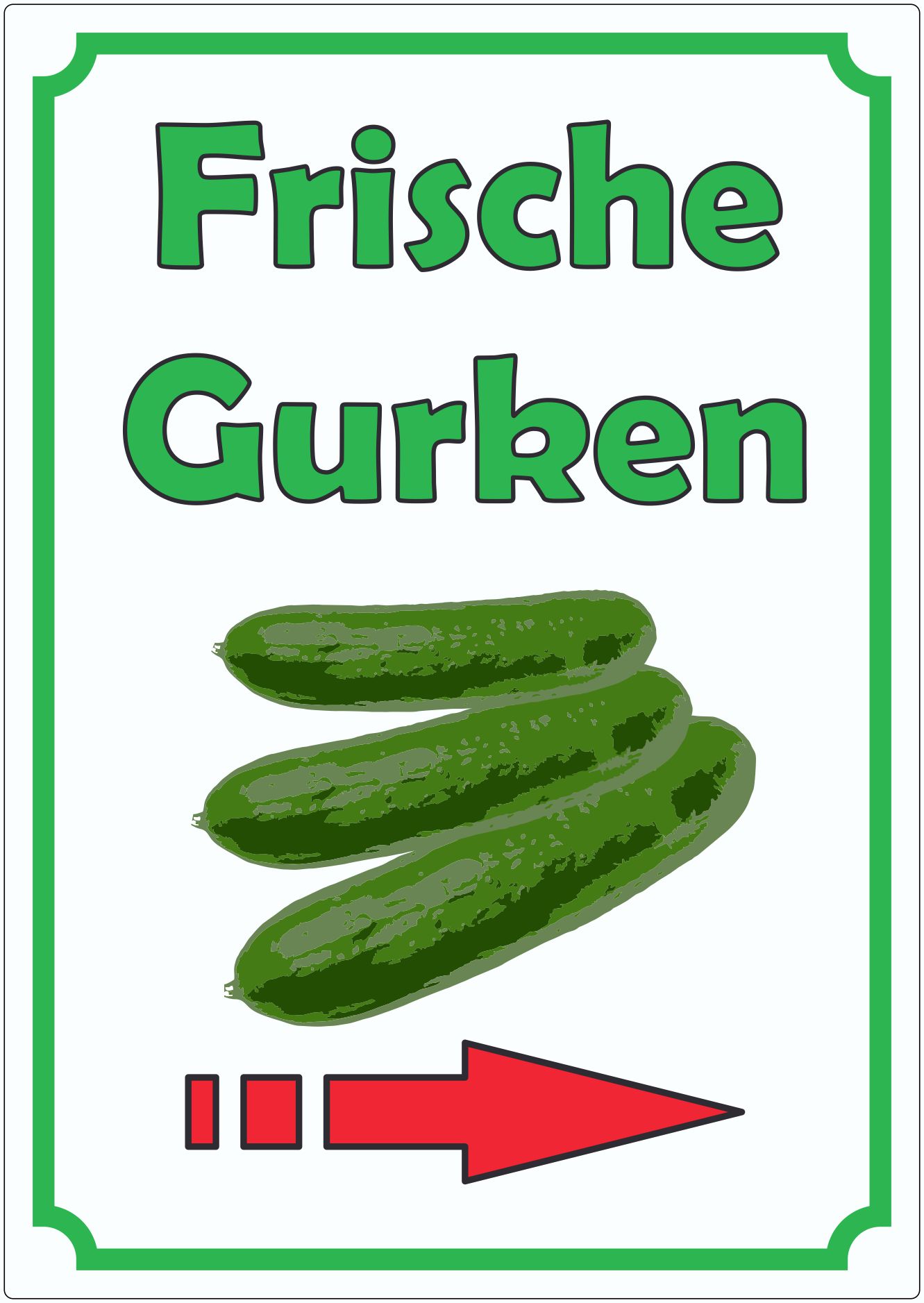 Frische Gurken Aufkleber innenklebend Hochkant mit Pfeil rechts