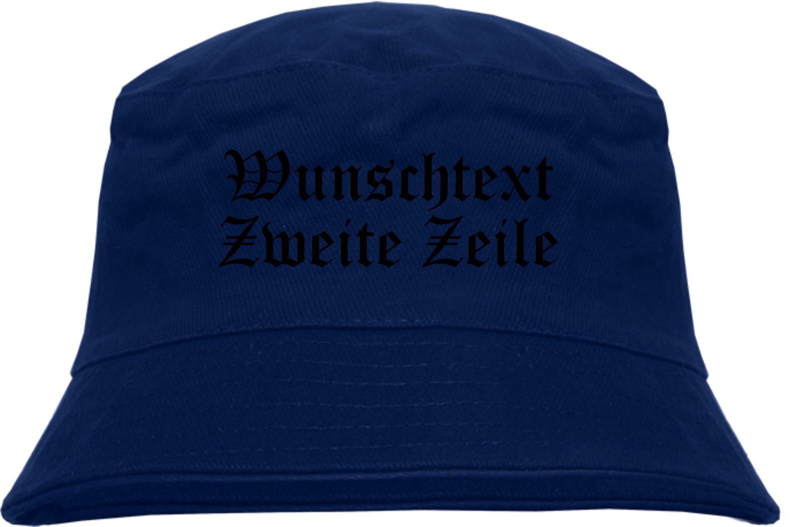 Individueller Fischerhut - dunkelblau - altdeutsch gerade - Bucket Hat mit Wunschtext bedruckt