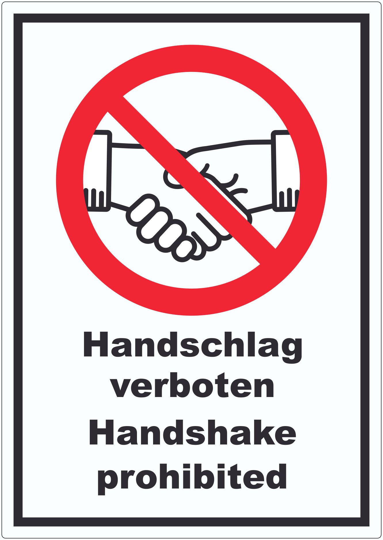 Handschlag verboten Handshake prohibited Aufkleber innenklebend Symbol und Text Aufkleber innenklebend