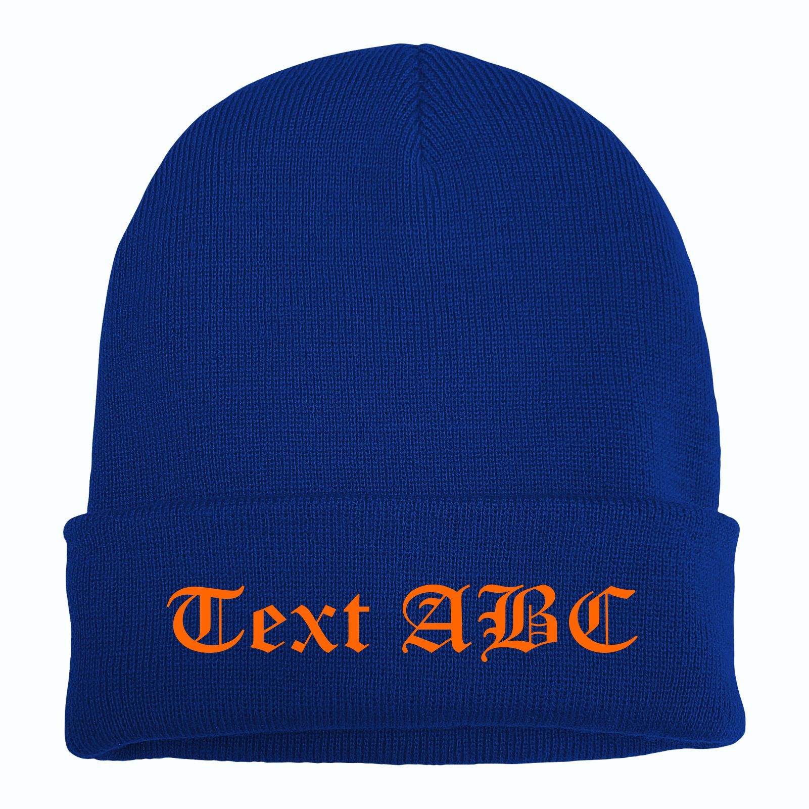 Umschlagmütze mit Wunschtext - Blau - Altdeutsch - bestickt - Mütze Strickmütze