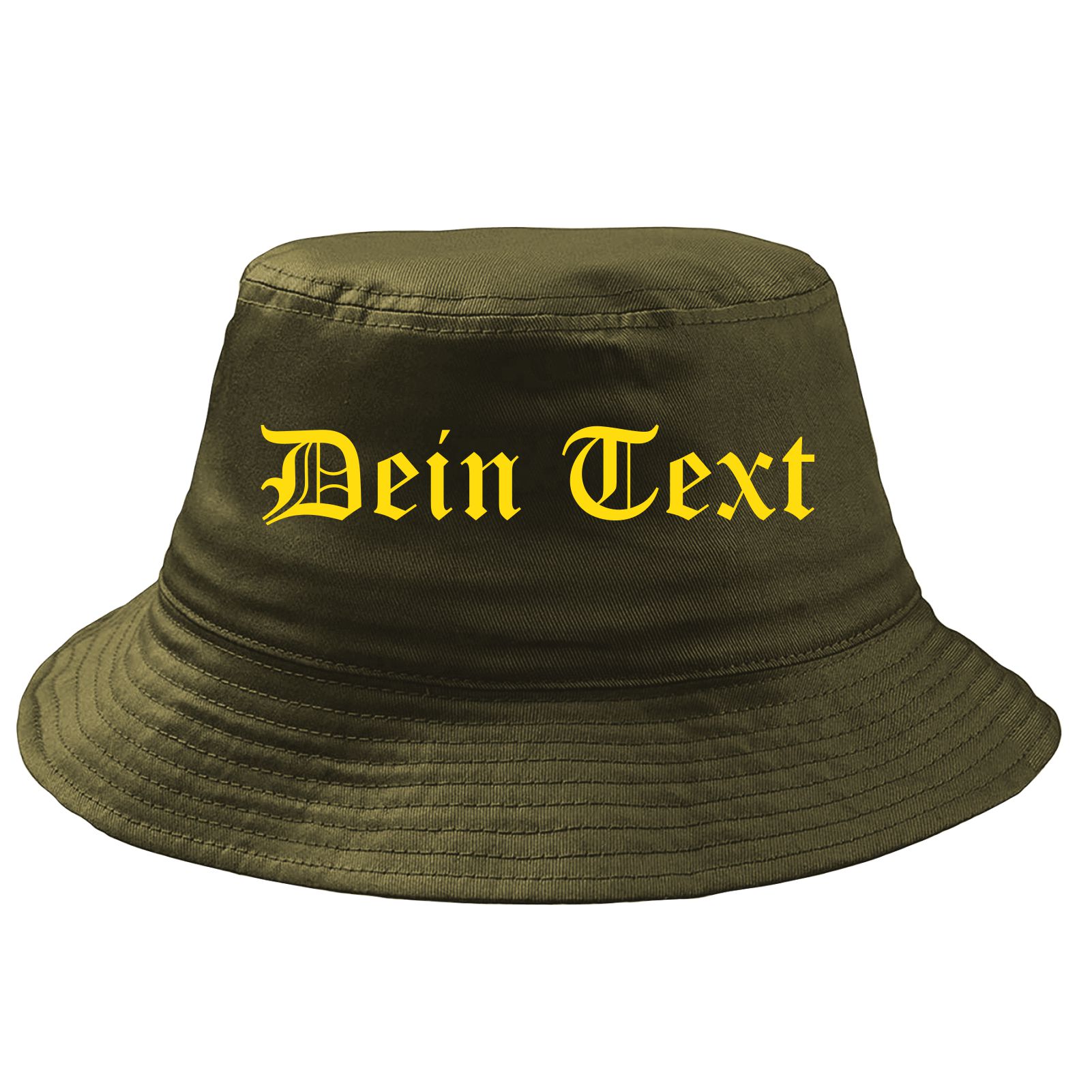 Fischerhut Wunschtext Druck - Oliv - altdeutsch gerade - Bucket Hat