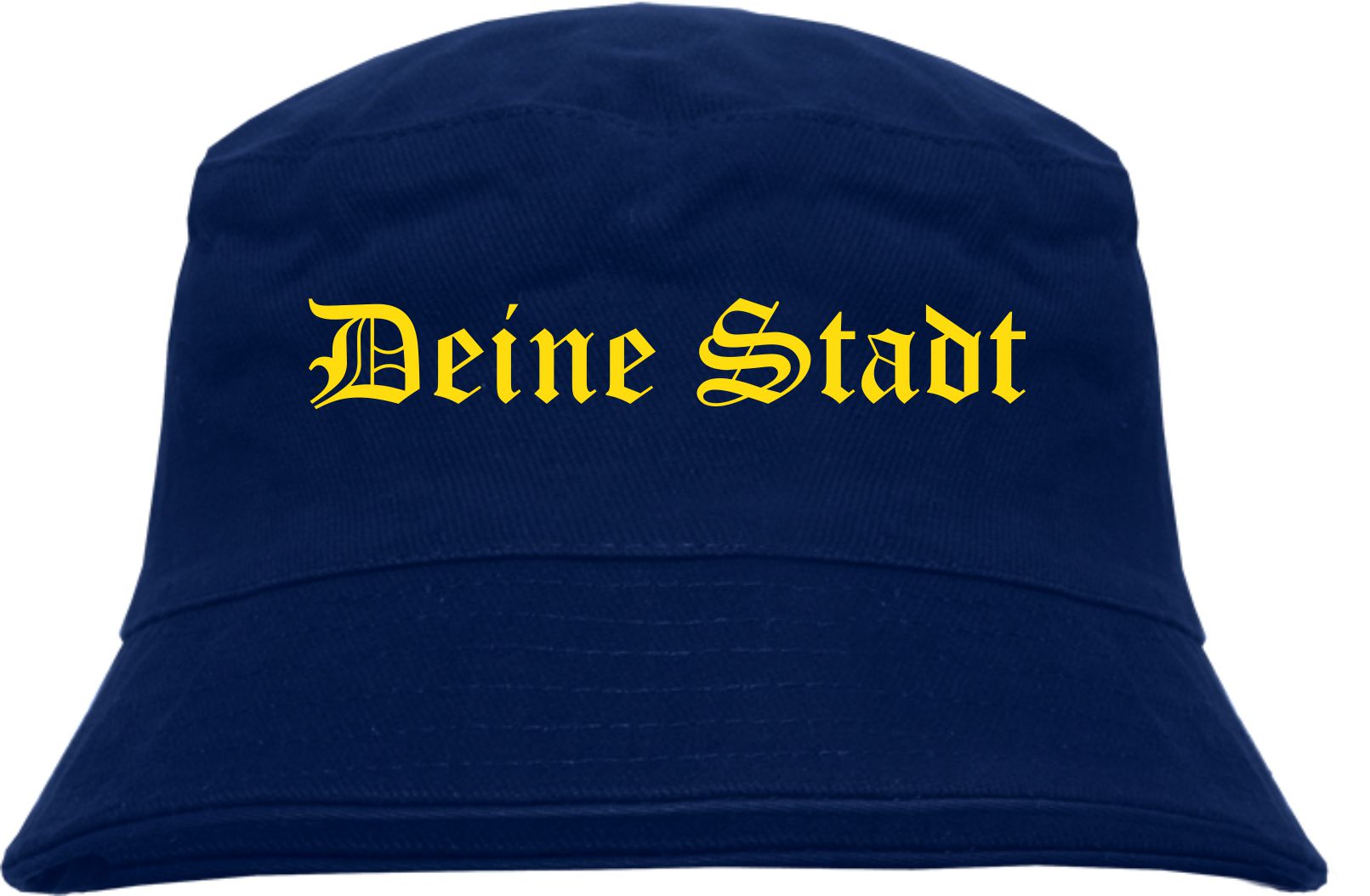 Individueller Fischerhut - dunkelblau - altdeutsch gerade - Bucket Hat mit Wunschtext bedruckt
