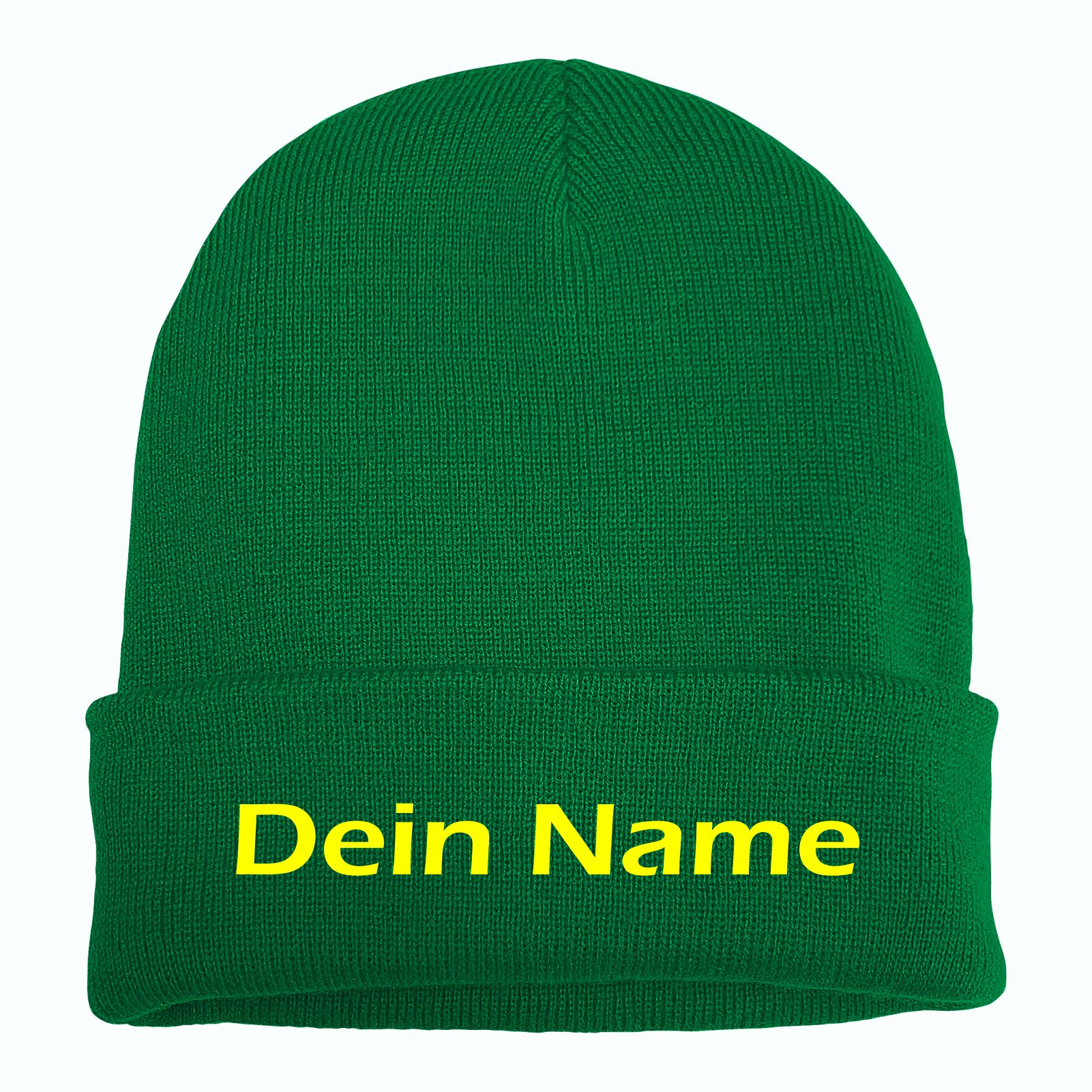 Umschlagmütze mit Wunschtext - Grün - Blockschrift - bestickt - Mütze Strickmütze
