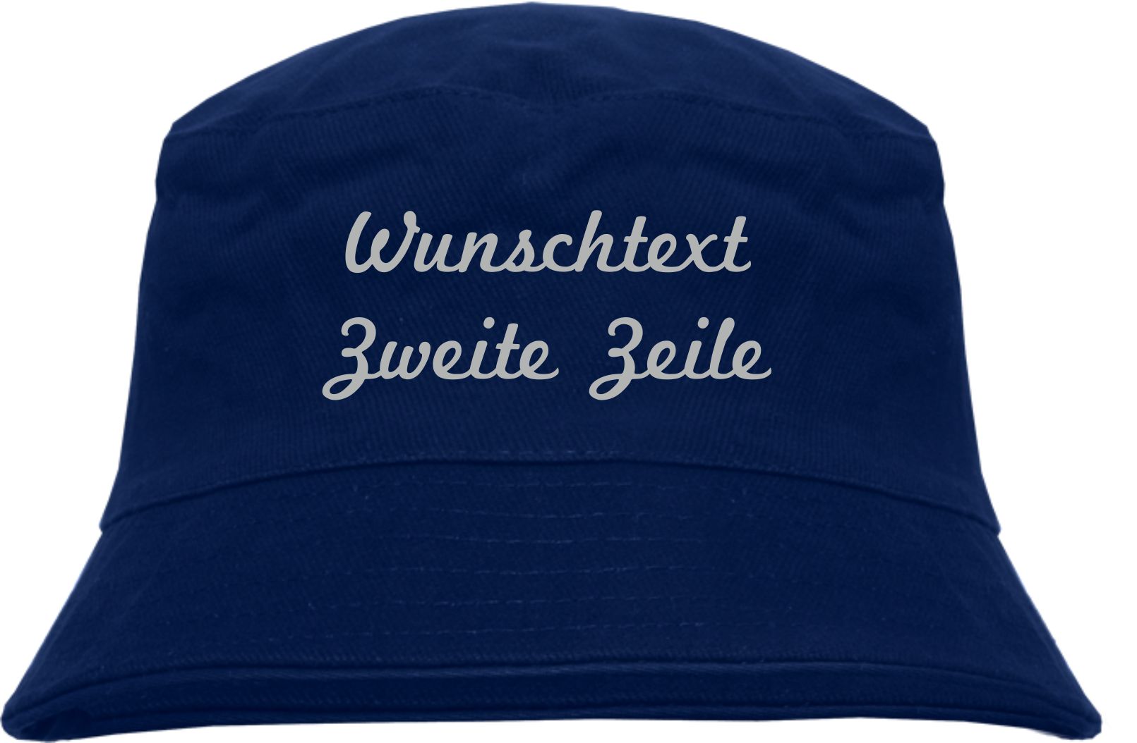 Individueller Fischerhut - dunkelblau - Schreibschrift - Bucket Hat mit Wunschtext bedruckt