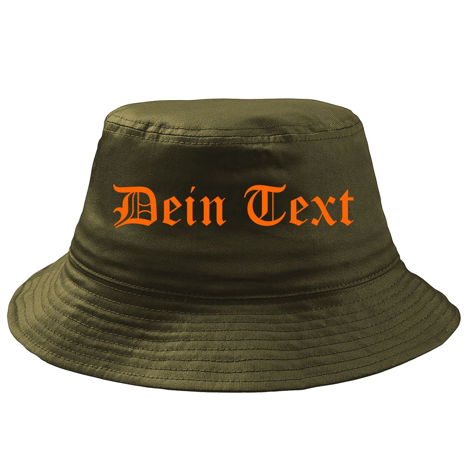 Fischerhut Wunschtext Druck - Oliv - altdeutsch gerade - Bucket Hat
