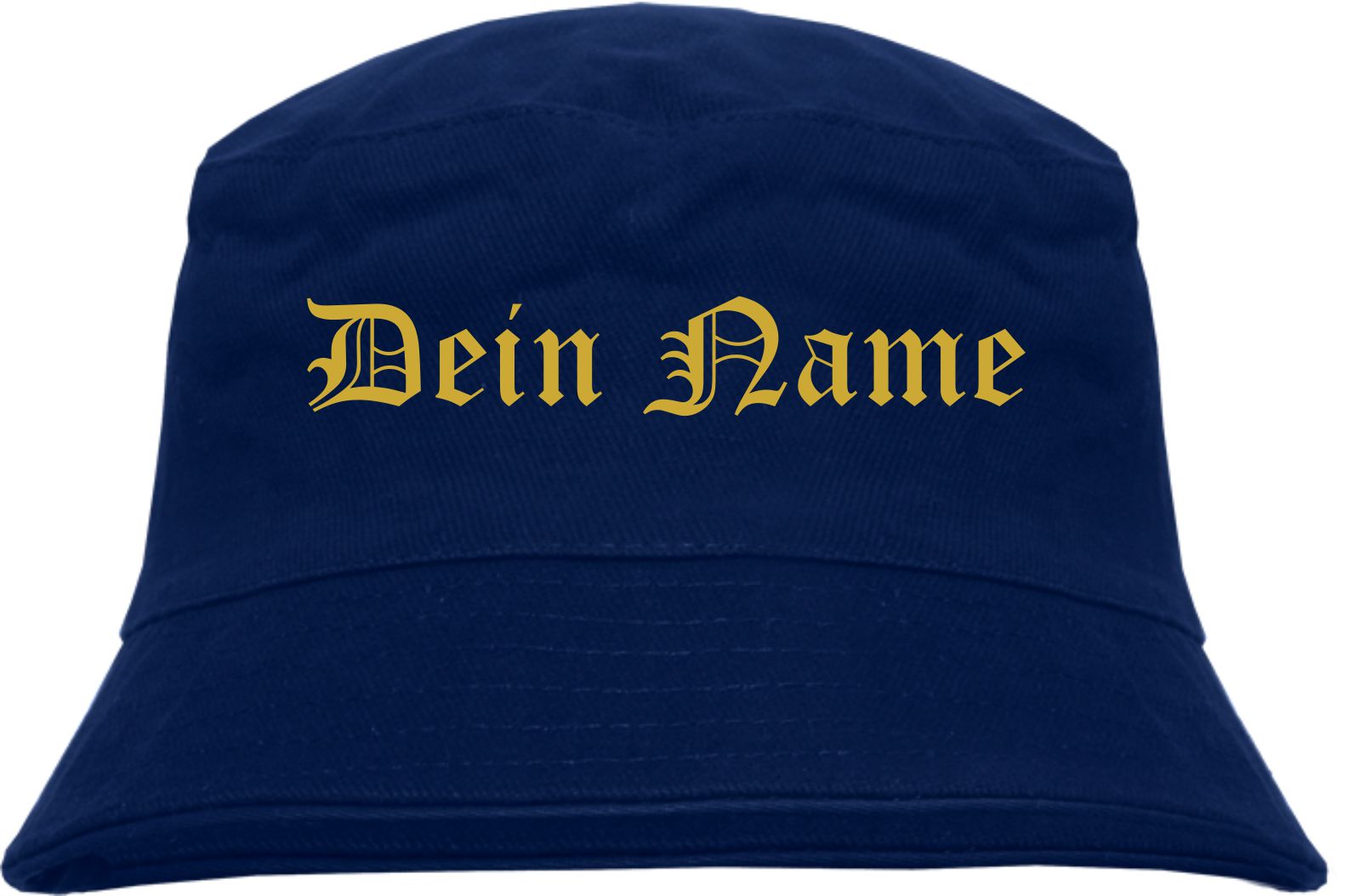 Individueller Fischerhut - dunkelblau - altdeutsch gerade - Bucket Hat mit Wunschtext bedruckt