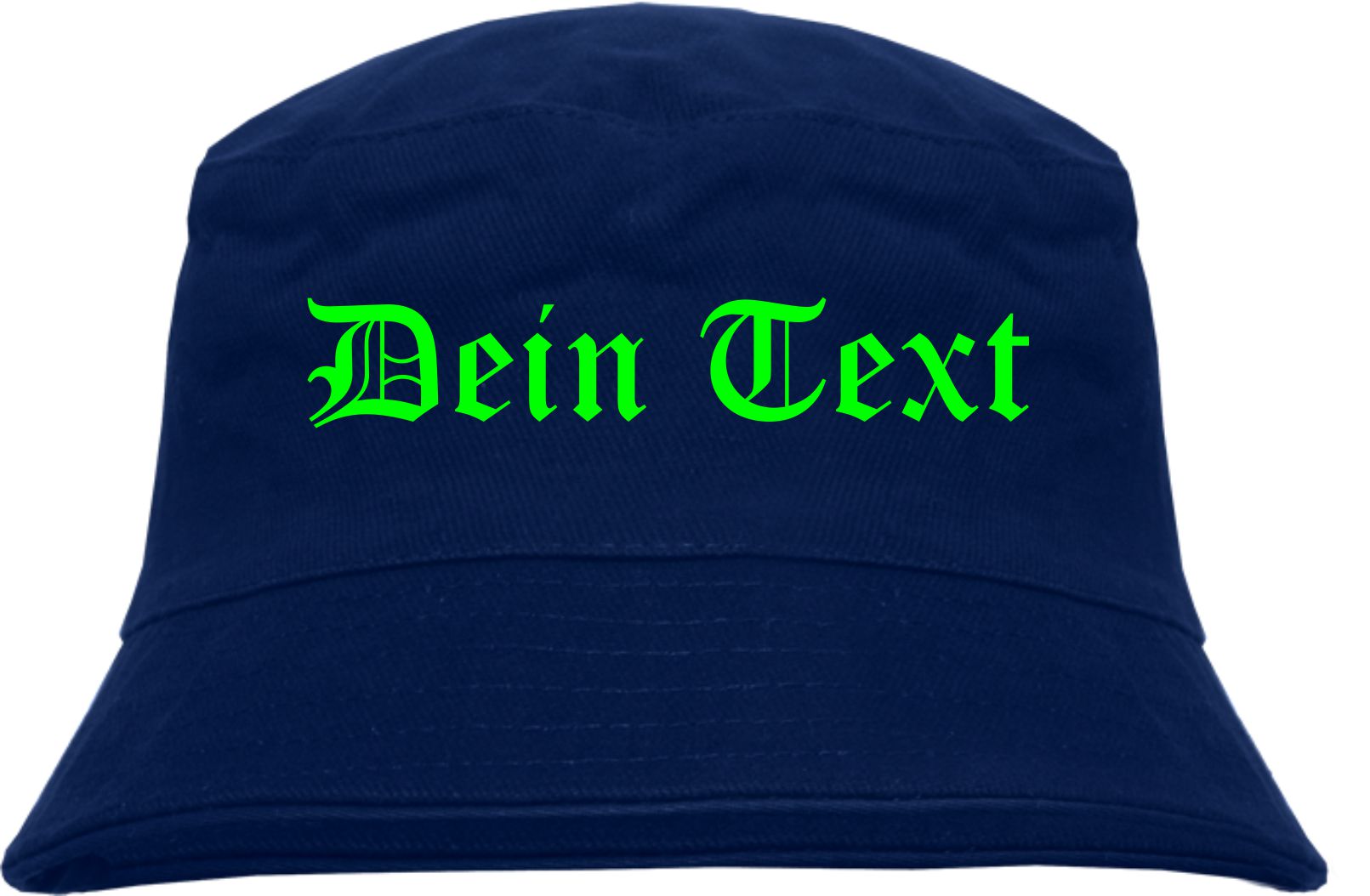 Individueller Fischerhut - dunkelblau - NEON - altdeutsch gerade - Bucket Hat mit Wunschtext bedruckt